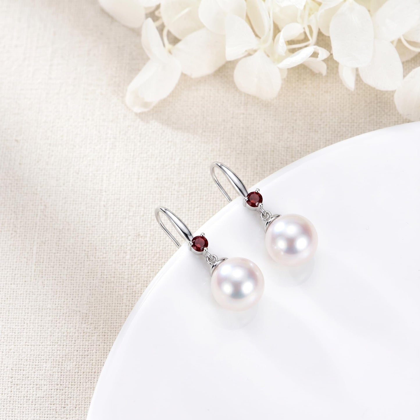 925 Sterling Silver Pearl Leverback Earrings Dangle Drop Birthstone Jewelry Gifts for Women (White Pearl-January)