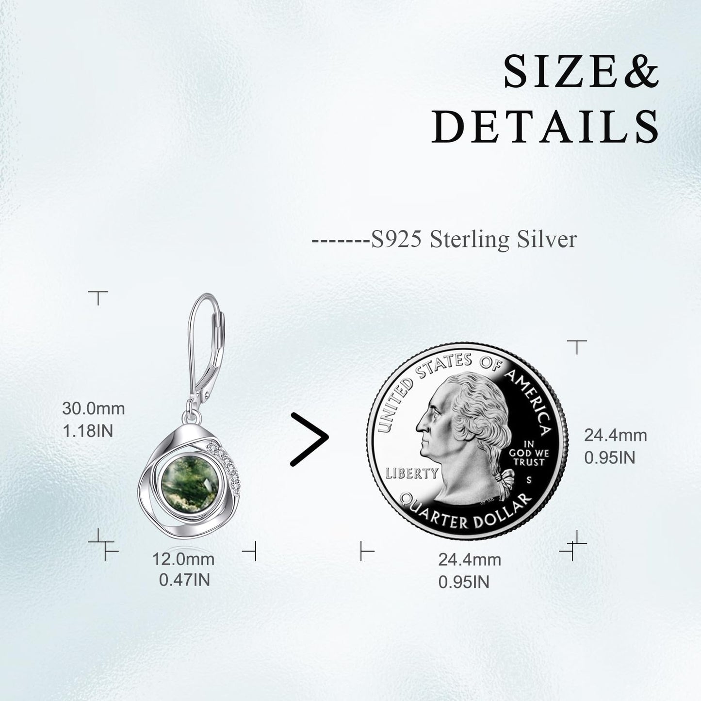 925 Sterling Silver Moss Agate Leverback Earrings Dangle Drop Jewelry Gifts for Women (Moss Agate)