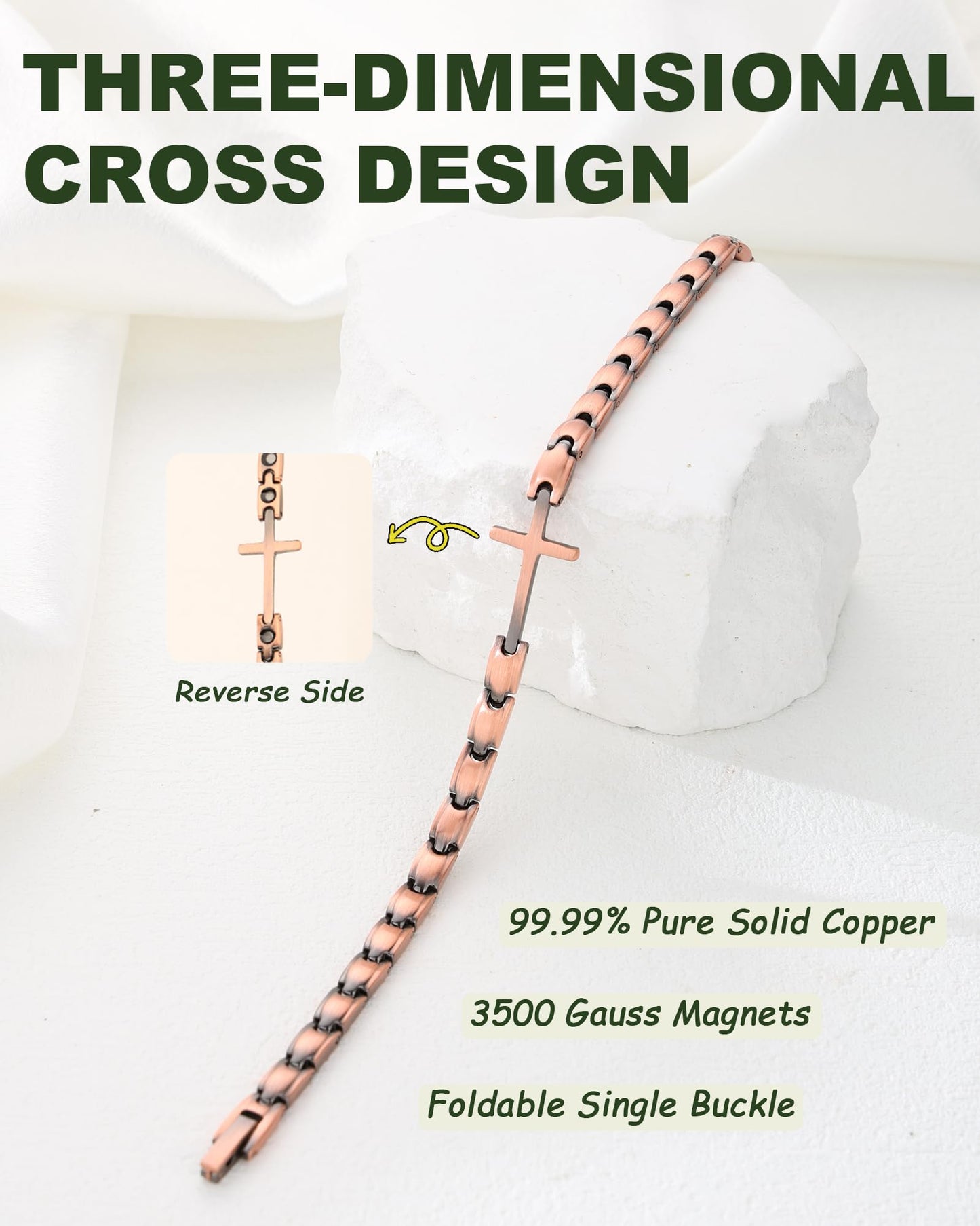 MagEnergy Copper Magnetic Bracelet for Women, Cross Copper Bracelet with 3500 Gauss Magnets, Adjustable, Christian Jewelry Gift