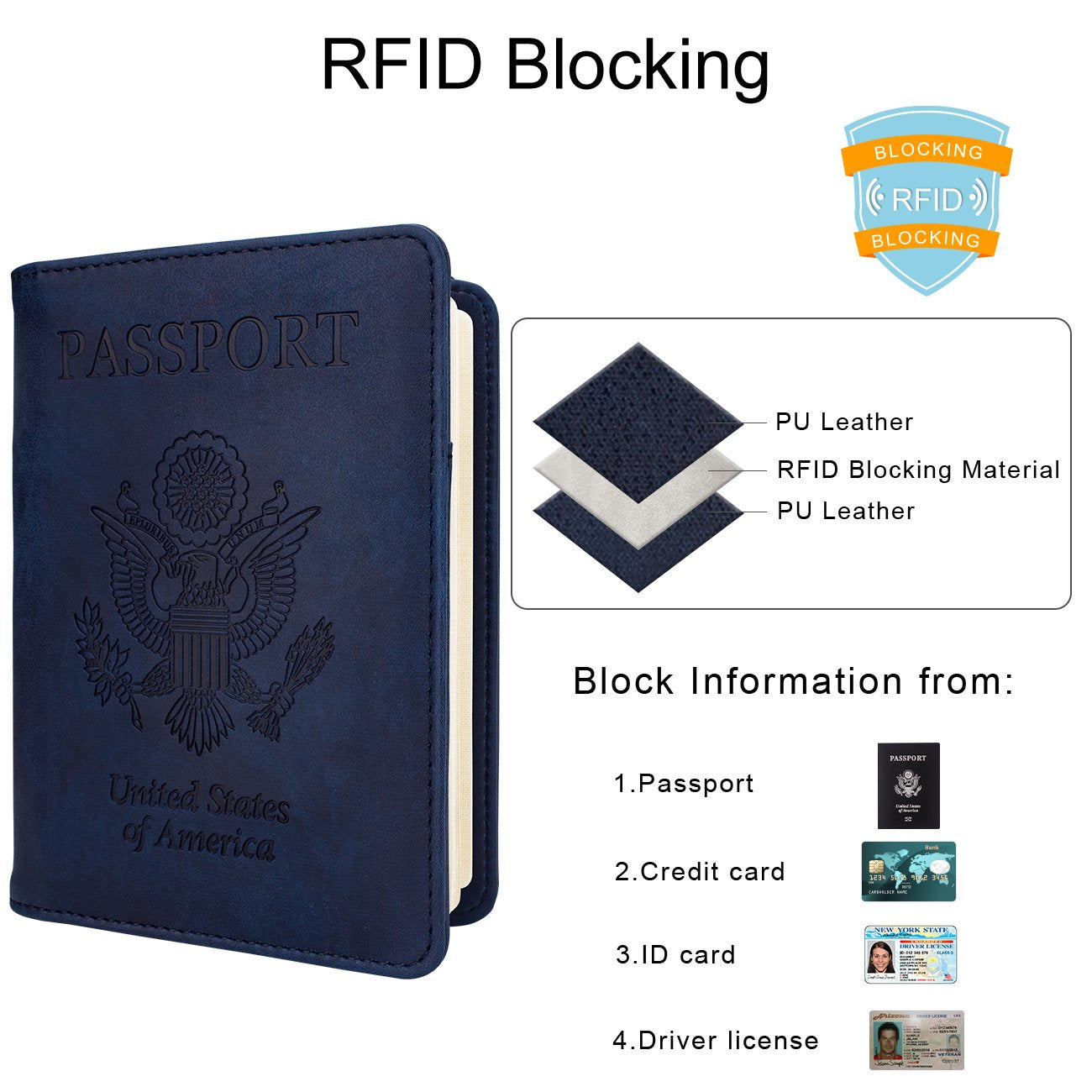 WALNEW Passport Holder for Travel, RFID Passport Cover Wallet for Women Men, PU Leather Passport Book Card Holder Case with Pen, Travelling Essentials for Flying