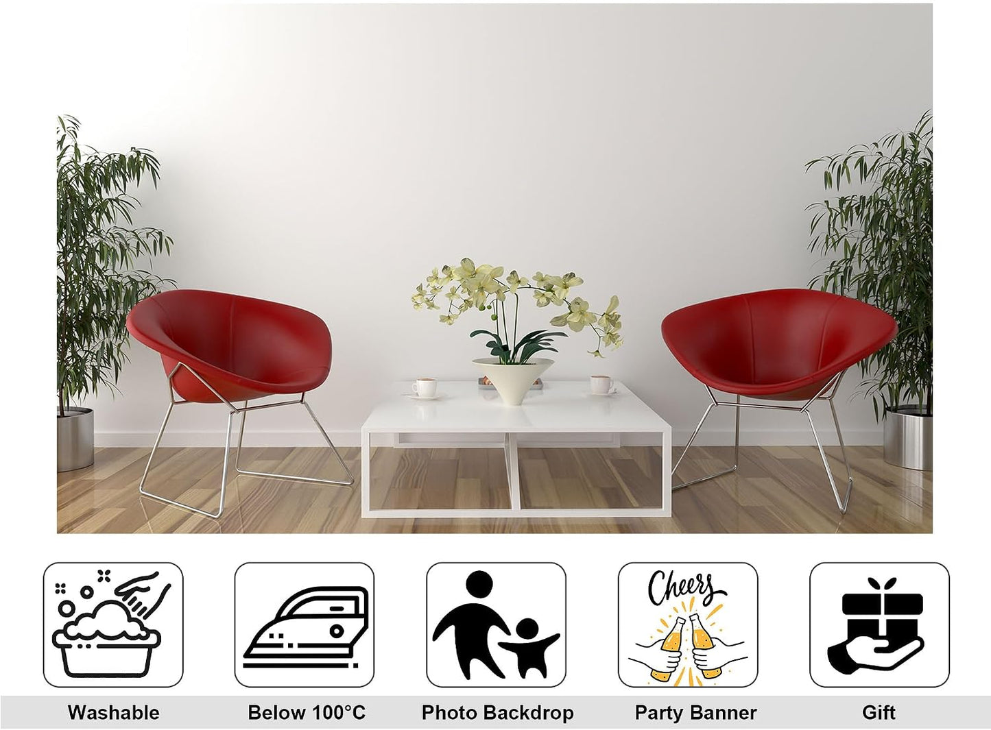 KeyWork 9x6ft Modern Red Accent Chairs Backdrop Contemporary Interior Photography Background for Minimalist Party