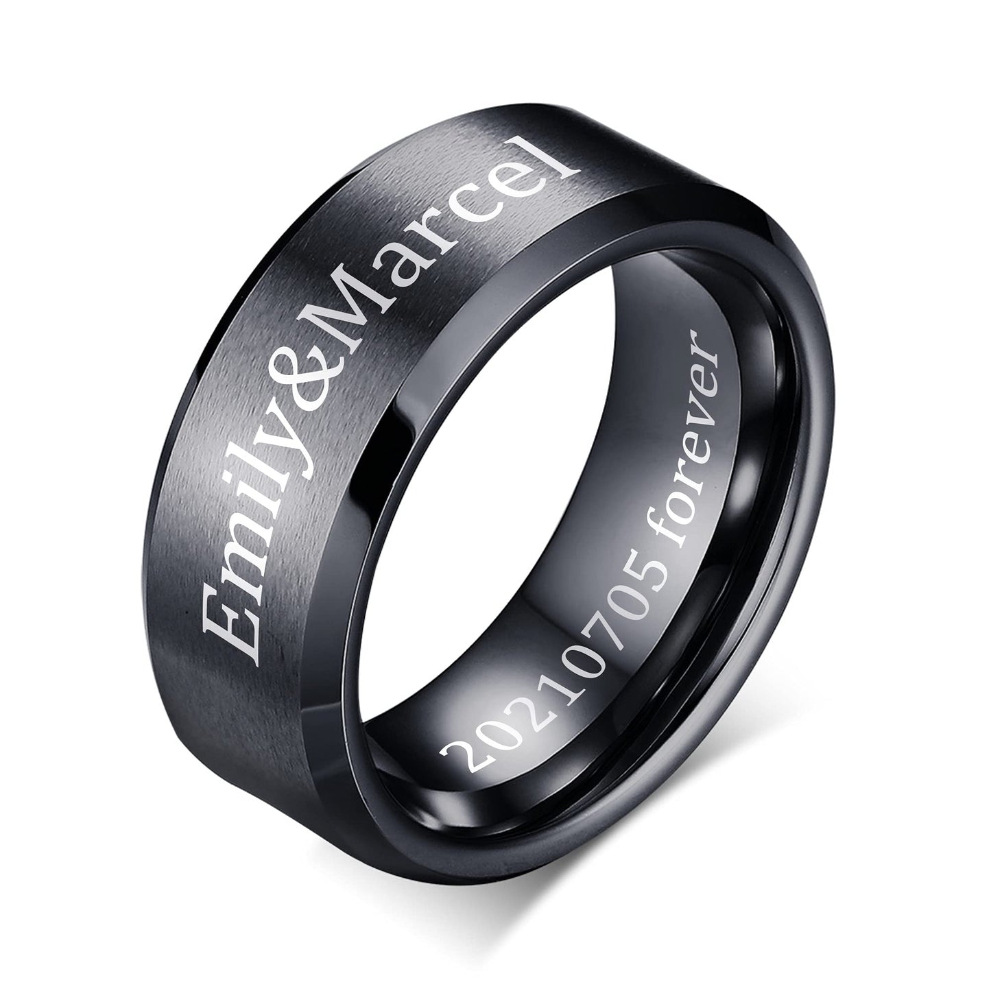 VNOX Customize Personalized Name Date 8MM Stainless Steel Simple Matte Brushed Finish Wedding Band Engagement Rings for Men Dad Husband,Size 7