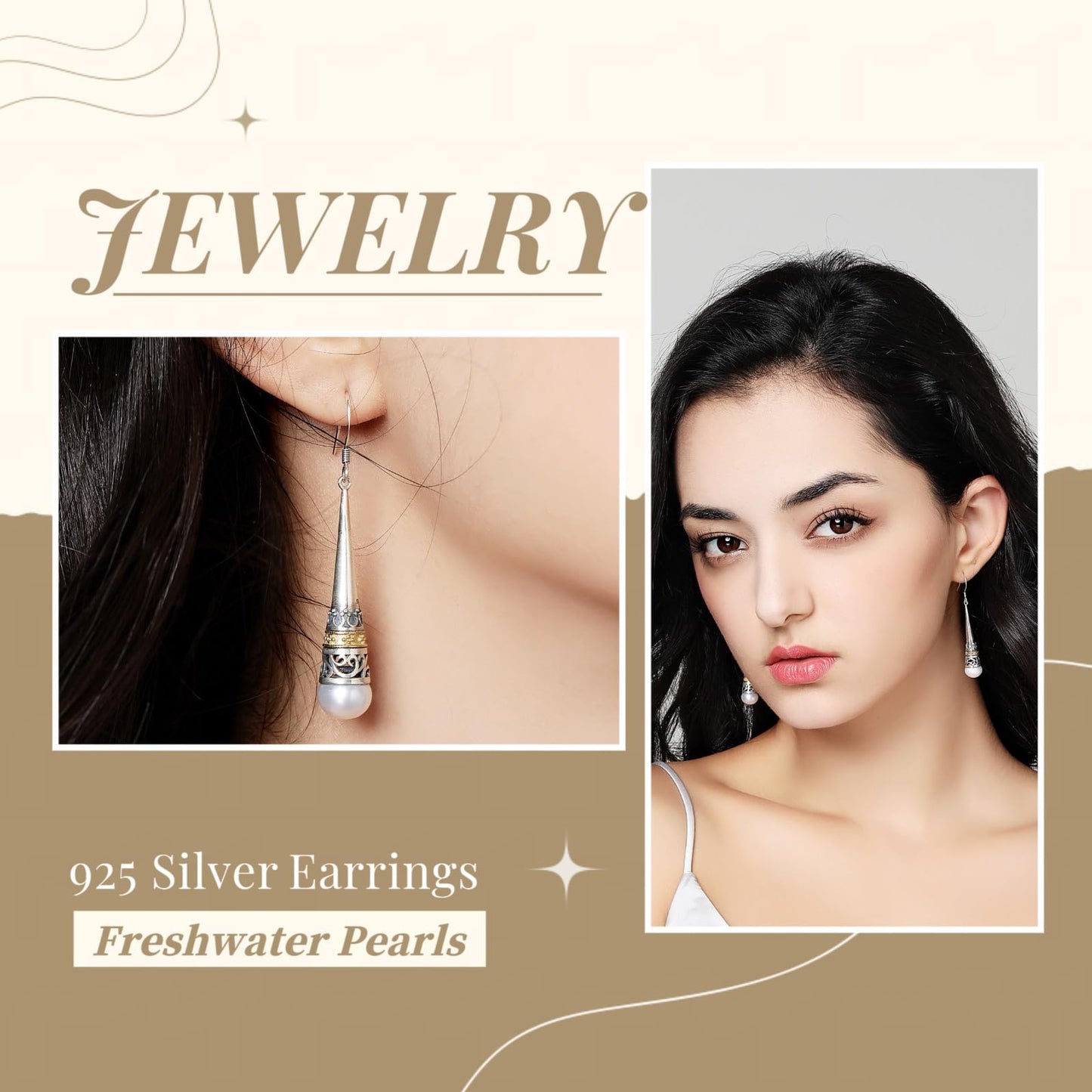 MetJakt Vintage 925 Sterling Silver Drop Earring Natural 6mm Freshwater Pearl Earring for Women's Jewelry