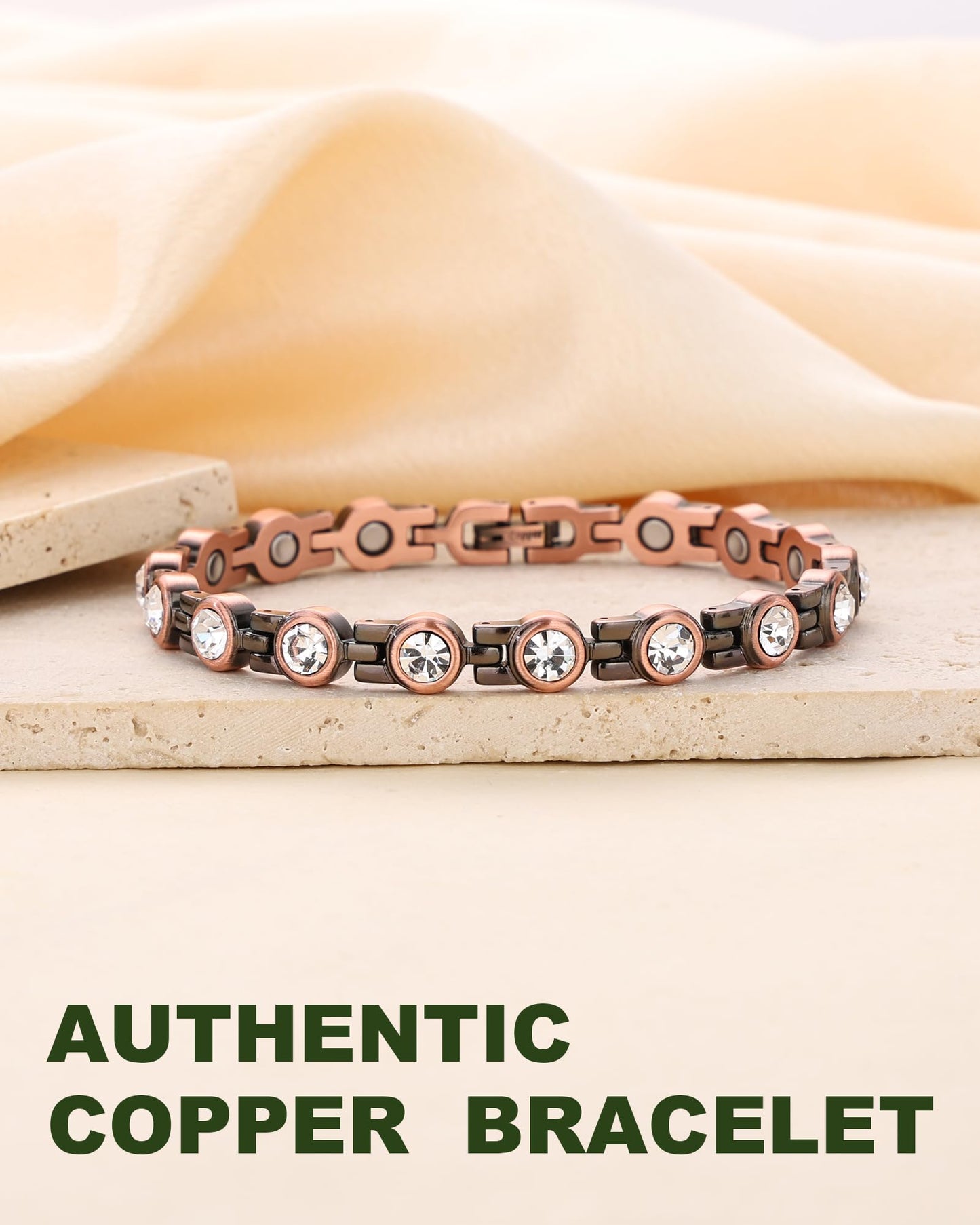 MagEnergy Copper Bracelet for Women, 99.9% Pure Copper Magnetic Bracelet, Adjustable Bracelet Jewelry Gifts (Crystal)