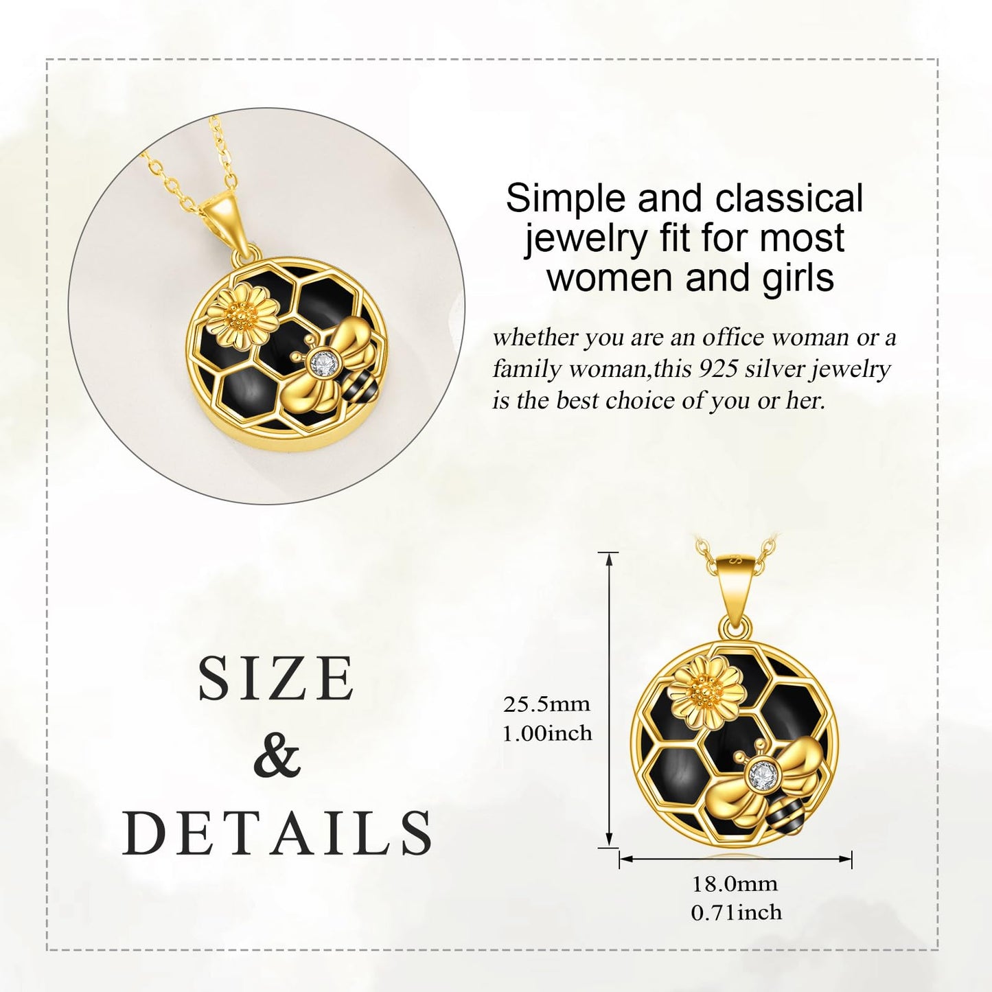 LUHE Bee Necklace 925 Sterling Silver Honeycomb Daisy Flower Pendant Necklaces for Women Christmas Gifts for Women