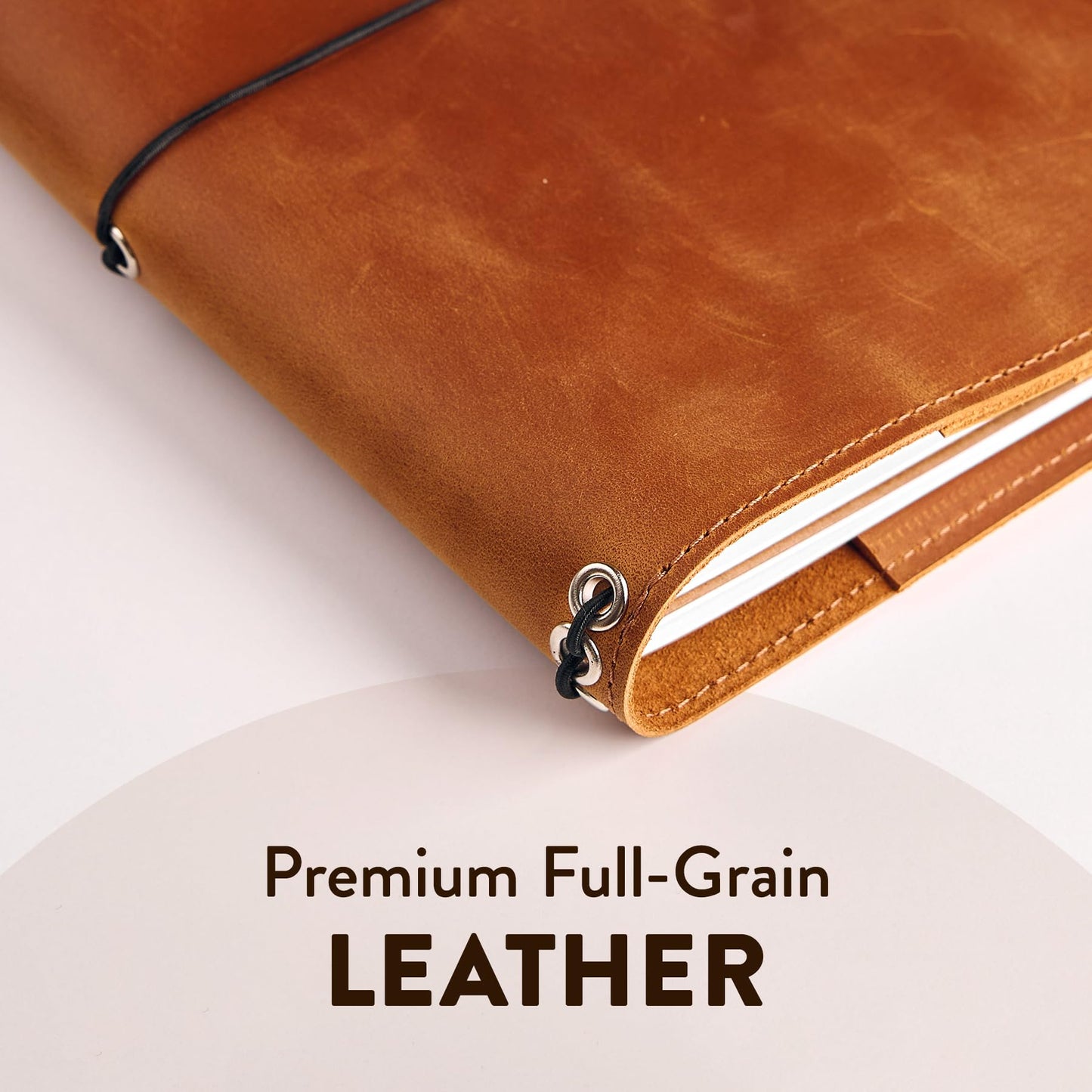 TORAKIP Genuine Leather Journal Cover A5 – Refillable Notebook Organizer with 3 Elastic Bands, Card Slots, Pen Holder & Interior Pockets, Fits 5.8" x 8.3" Notebooks (Paper Not Included), Warm Brown
