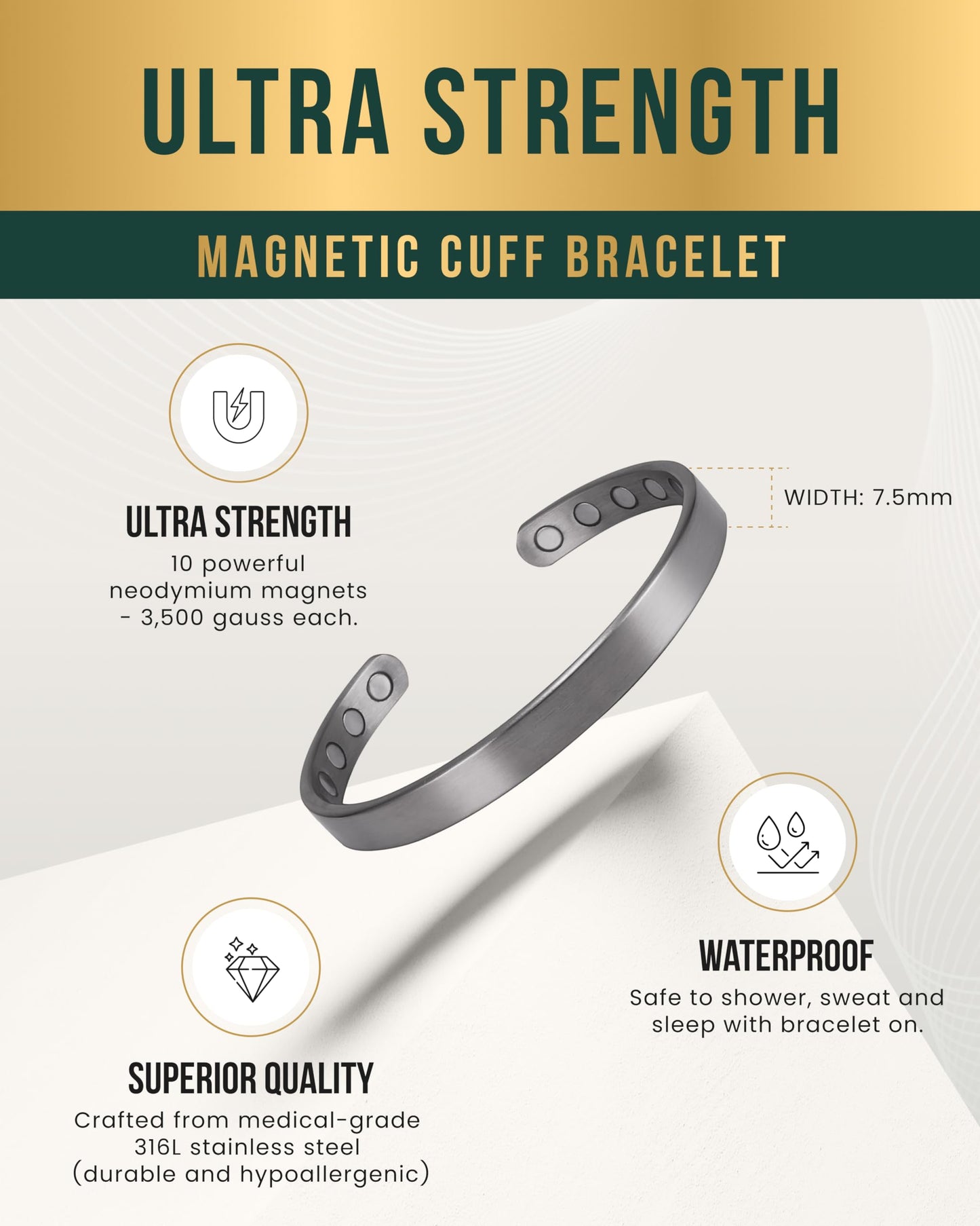 MagnetRX® Magnetic Bracelets for Men & Women - Elegant Bangle Men’s Cuff - Golf/Tennis Elbow & Balance, Stainless Steel Magnetic Bracelets for Women (Brushed Silver | Small)