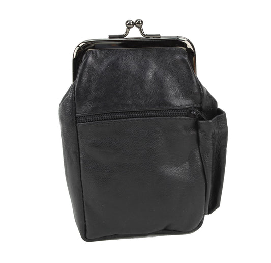 Leather Impressions Twist Clasp Leather Case - Compact Zipper Wallet for Cards, Cash, and Keys
