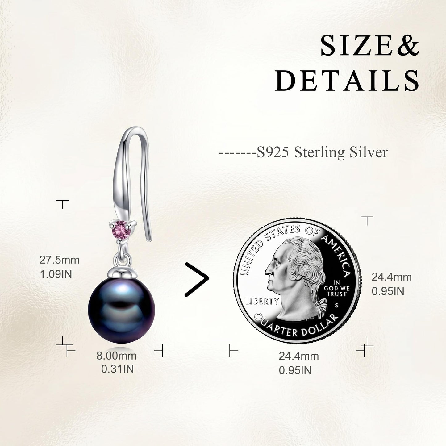 925 Sterling Silver Pearl Leverback Earrings Dangle Drop Birthstone Jewelry Gifts for Women (Black Pearl-October)