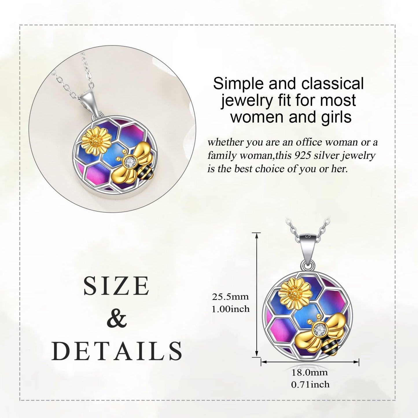 LUHE Bee Necklace for Women Sterling Silver Cat's Eye Stone Pendant Jewelry Gifts for Women