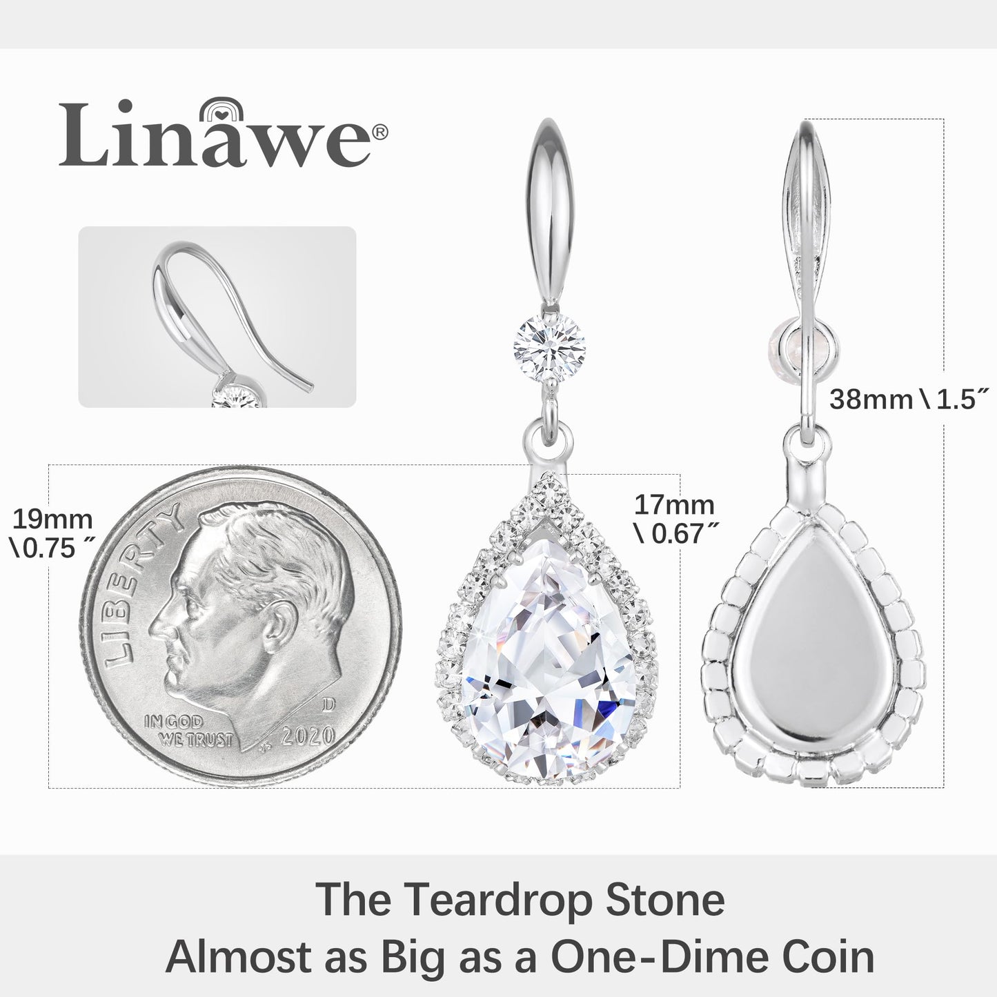 Linawe Silver Earrings for Women Trendy, Imitation Diamond Dangle Wedding Earrings, Rhinestone Cubic Zirconia Crystal Drop Chandelier Earrings, Teardrop Birthstone Dangly Earrings