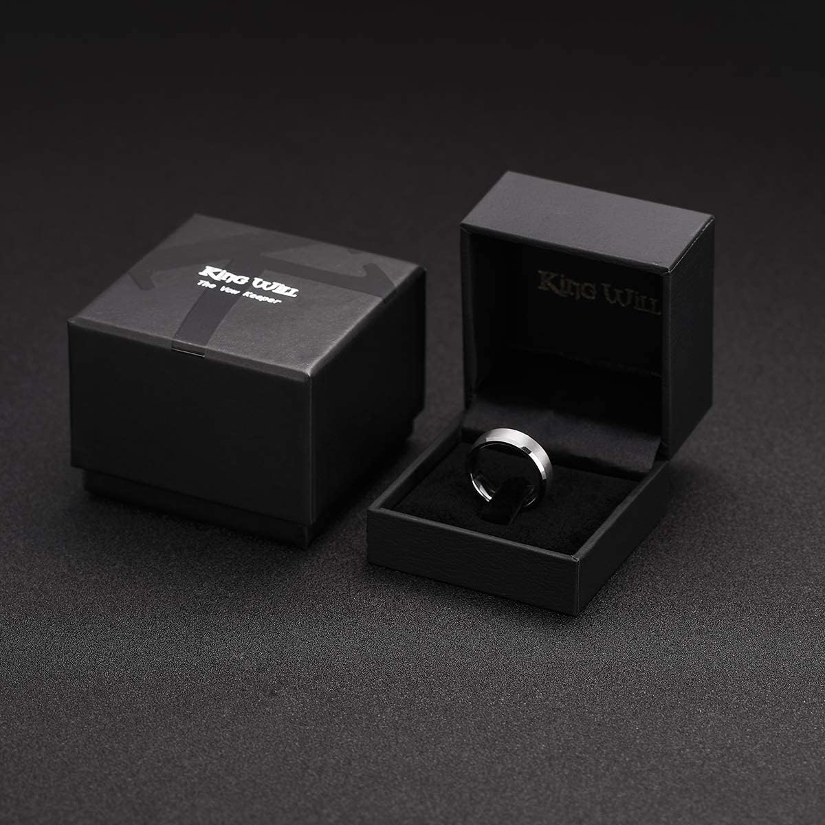 King Will 6mm Men's Silver Wedding Ring - Brushed Matte Surface, Beveled Polished Edge, Comfort Fit Size9.5