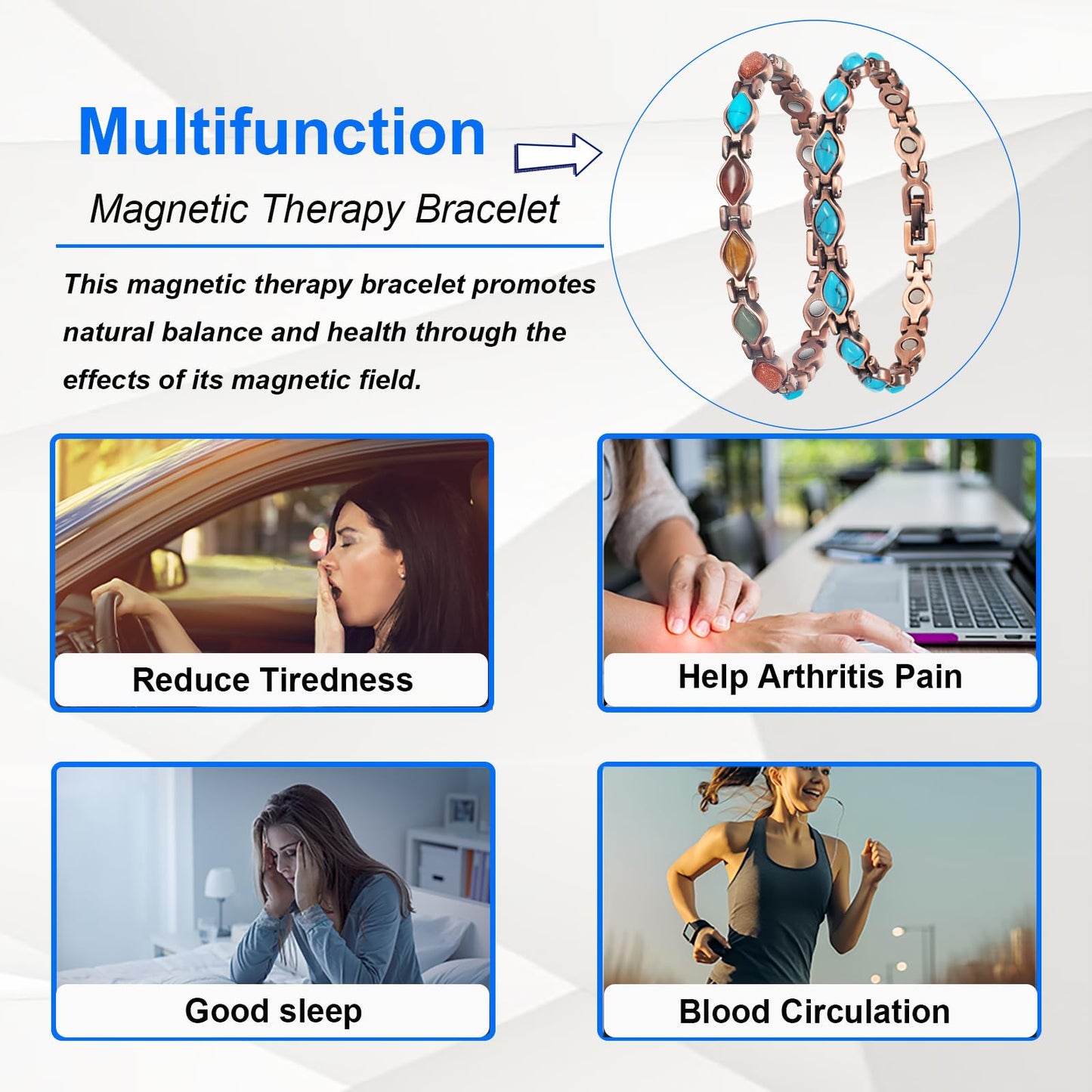 EnerMagiX Copper Bracelets for Women, 2PC Suit Color Turquoise Magnetic Bracelets, Copper Jewelry Gifts（0166,0166A）