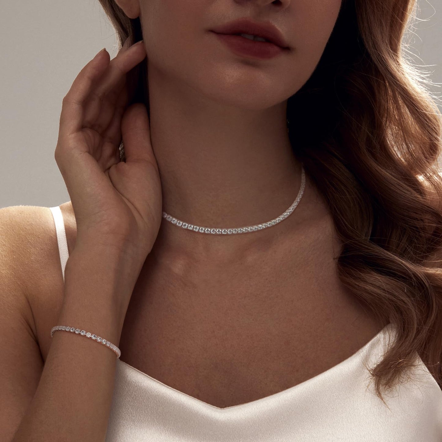 LULII Tennis Necklace Set for Women Dainty Sterling Silver Necklace and Earring Sets Rhinestone Dangle Earrings Crystal Bracelets for Women Silver Jewelry Sets for Bride Gift