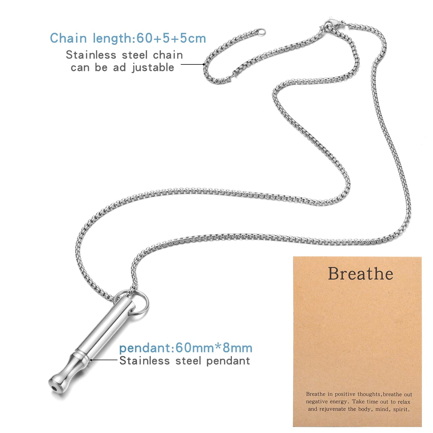 Mindfulness Breathing Necklace Stress Relief Pendant Stainless Steel Anxiety Breathe Necklace for Women Men (Rotundity, Steel)