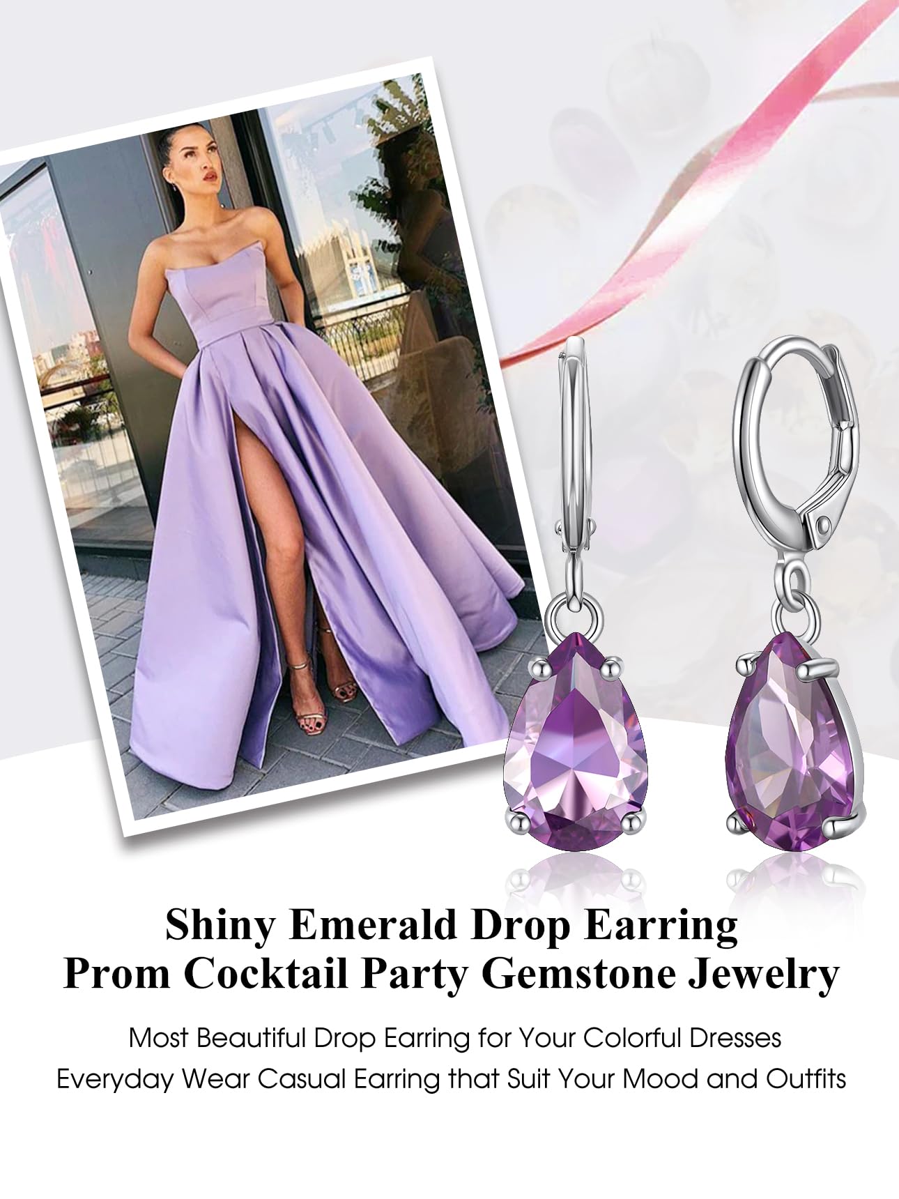 Bestyle Created Alexandrite Purple Birthstone Earrings for Women - Teardrop Earrings Small Silver Dangle Hoop Earrings for Women - Dainty Cute Earrings for Birthday Wedding Party