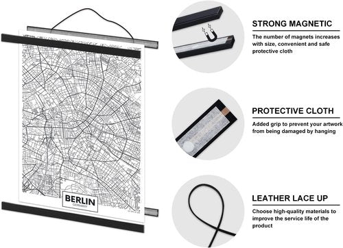 Benjia Magnetic Light Wood Poster Frame Hanger - 9x12, 9x24, 9x13 for Photos & Artwork | Black