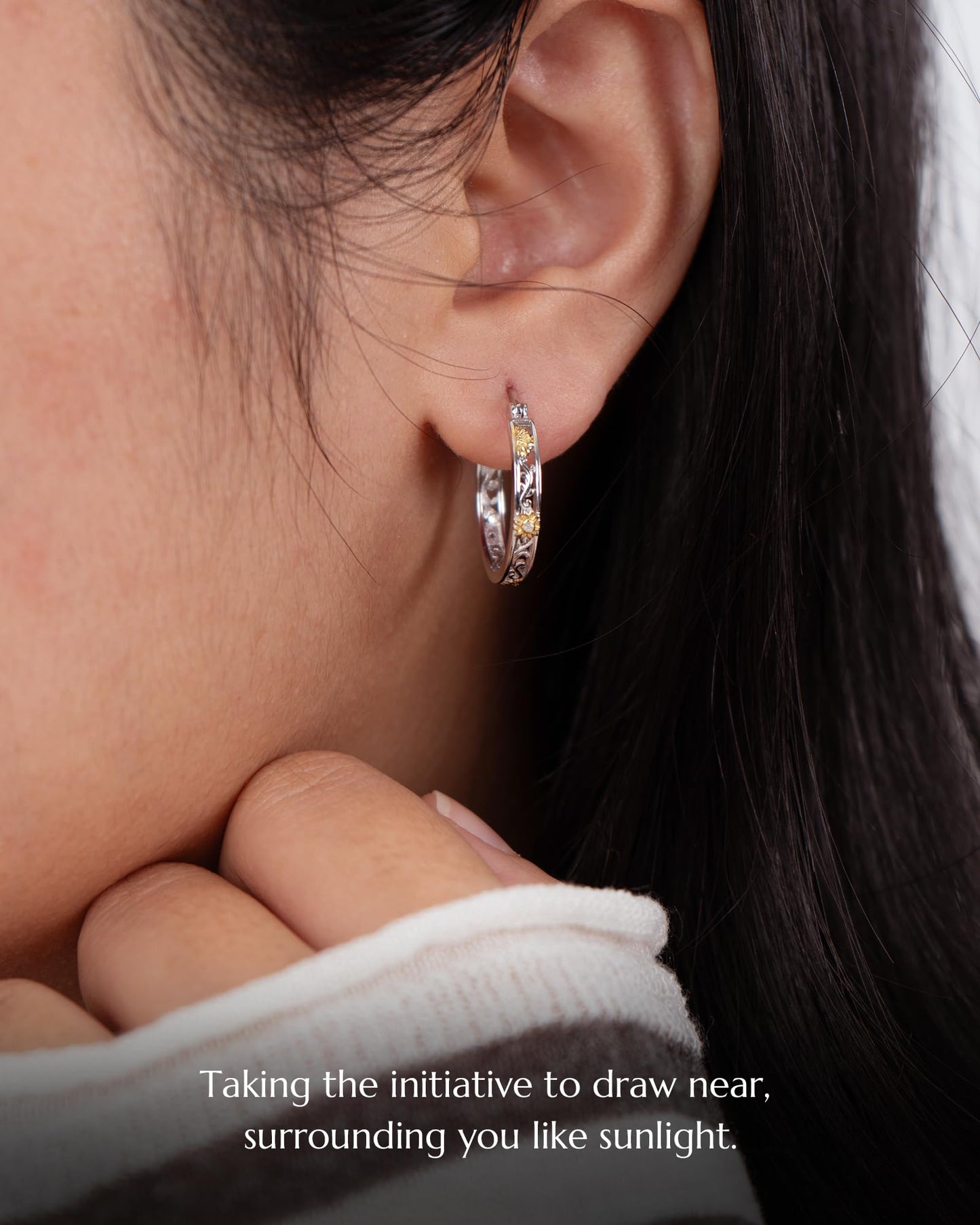 Hypoallergenic-925 Sterling Silver-Two Tone-Sunflower Daisy Hoop Earrings - Your Daily Sunshine Sweet Commute Gift for Women