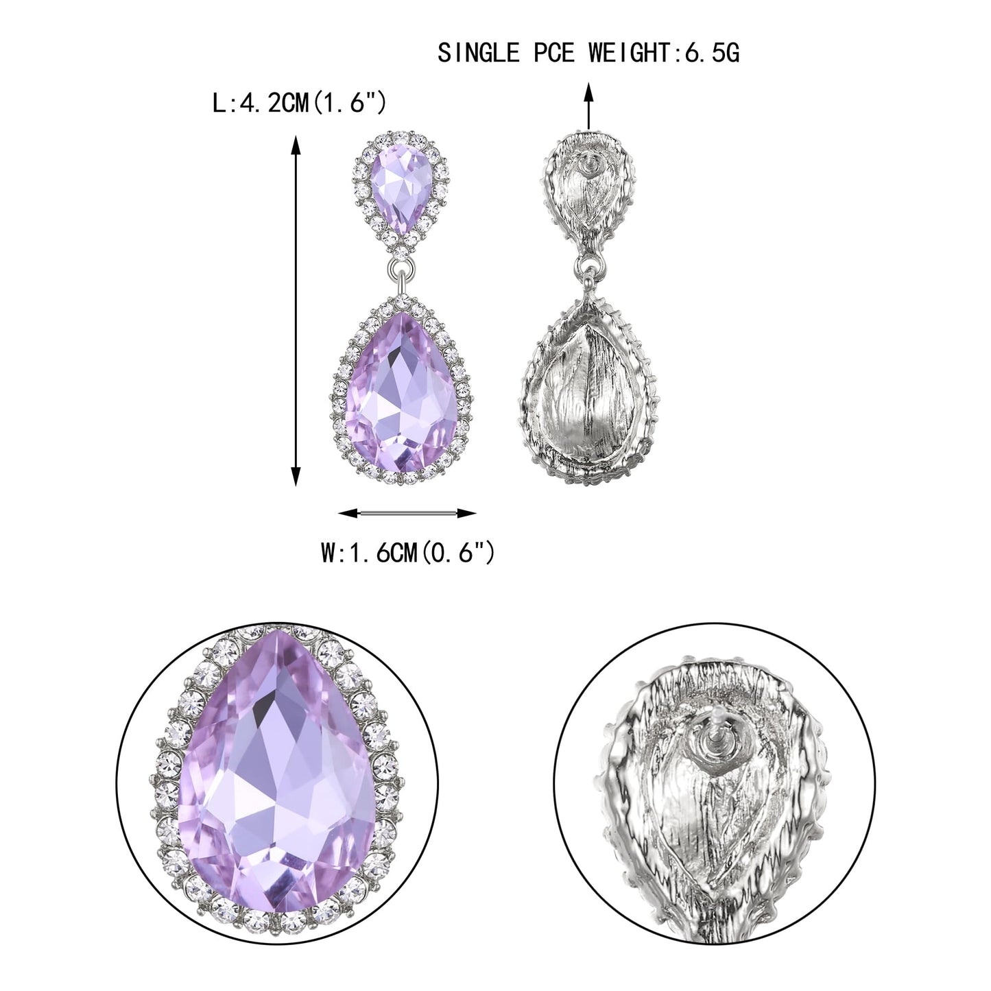 EVER FAITH Austrian Crystal Dangle Earrings, Elegant Wedding Party Prom Waterdrop Pierced Earrings Light Purple