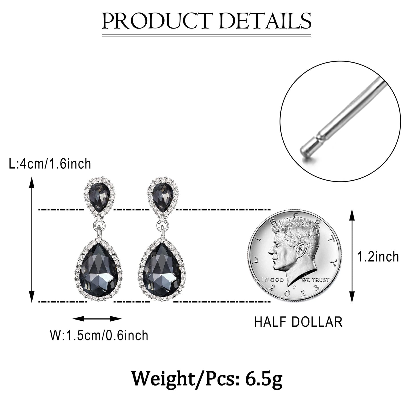 EVER FAITH Women's Austrian Crystal Wedding Tear Drop Dangle Earrings Dark Grey