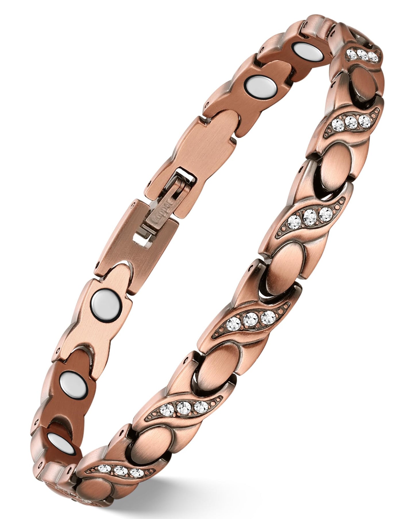Feraco Pure Copper Bracelets for Women, Ultra Strength Magnetic Bracelet with 3500 Gauss Magnets & Sparkling Cubic Zirconia, Adjustable, Infinite Symbol