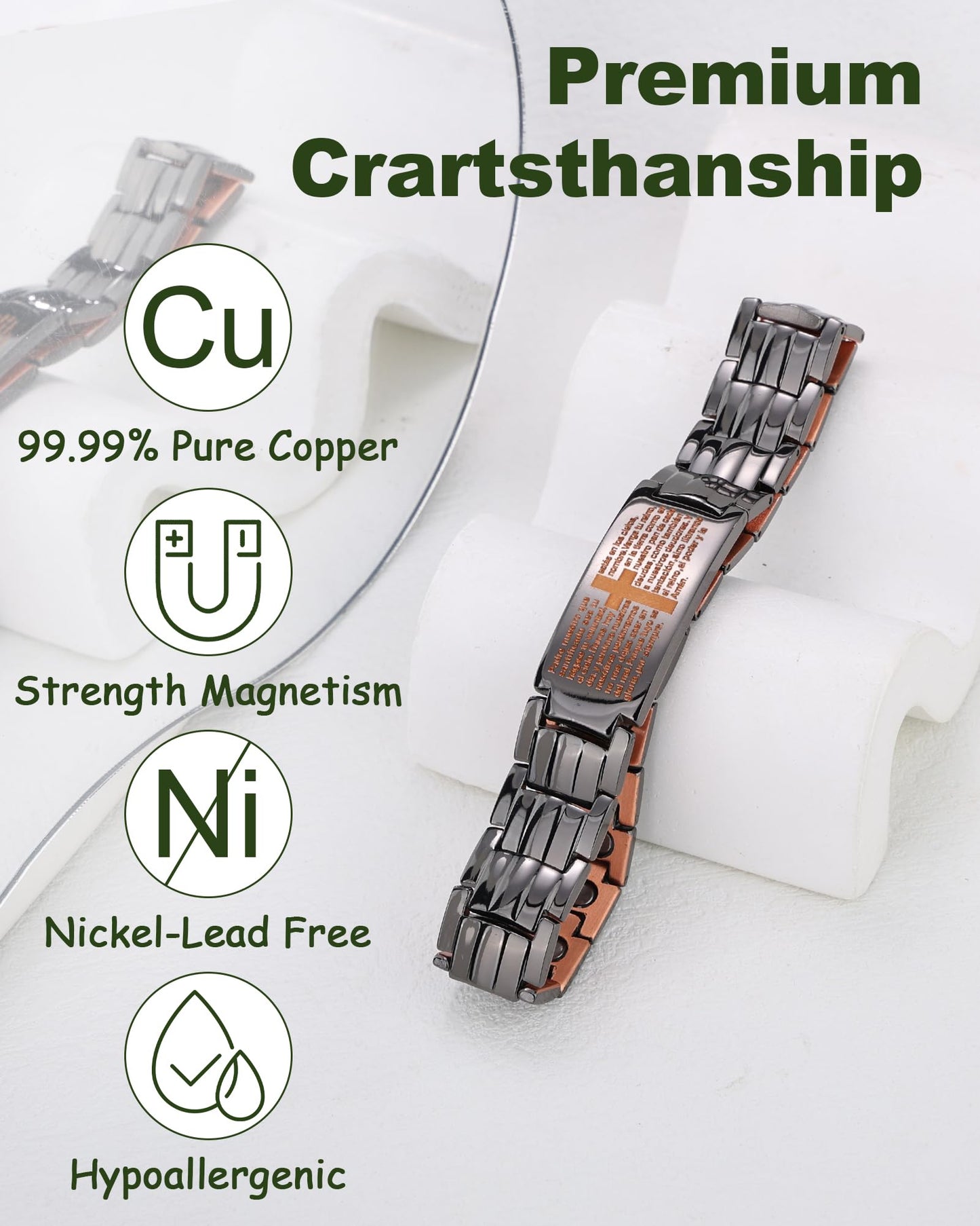 MagEnergy Copper Bracelet for Men, 99.99% Cross Copper Magnetic Bracelet with Strength 3500 Gauss Magnets, Pulsera de Cobre para Hombres, Jewelry Gift for Him