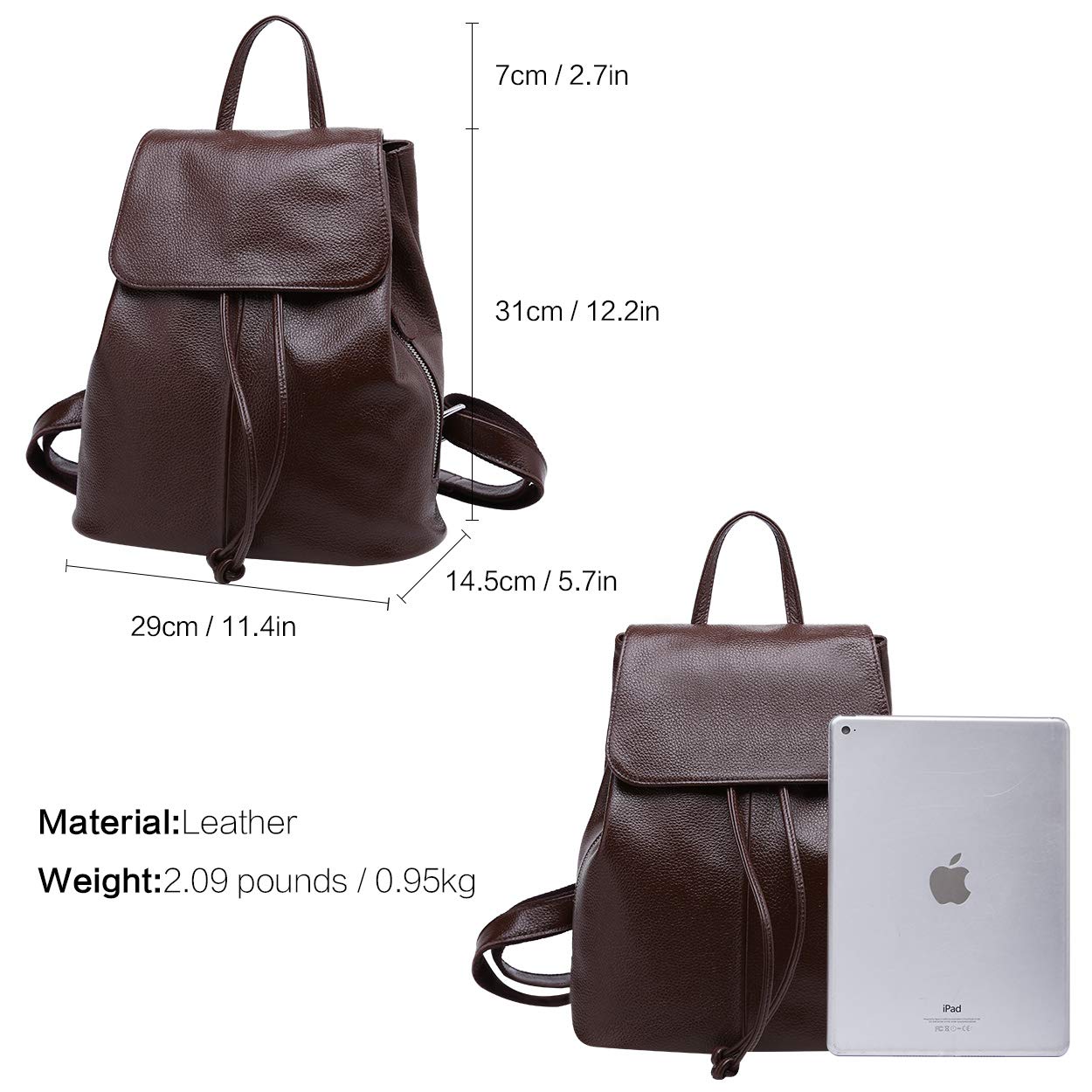 BOYATU Women’s Full-Grain Leather Backpack Purse, Minimal Structured Design, Work Commuter & City Travel, Compact Everyday Essentials, Fashion RFID Pocket Bag (Coffee Brown)