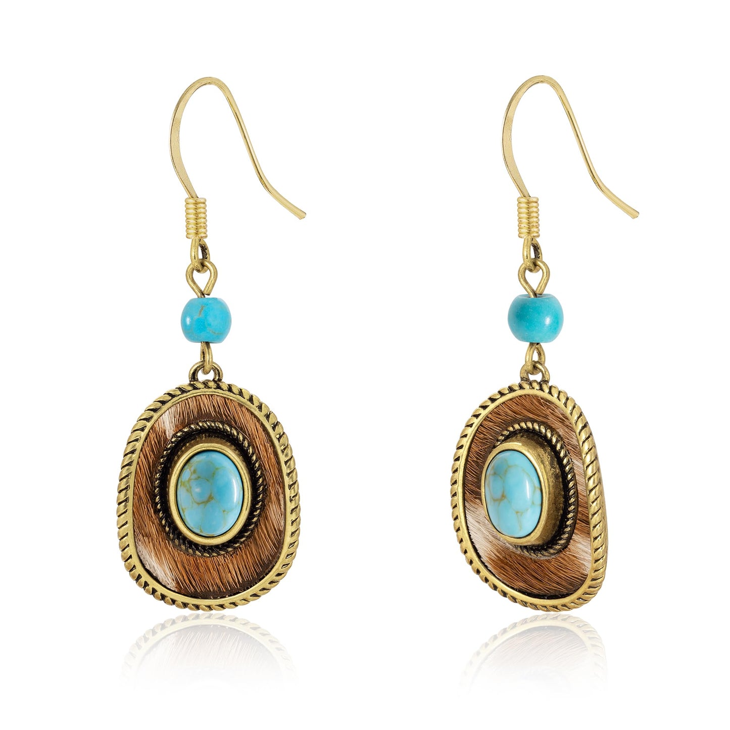 Wrangler Western TearDrop Dangle Earrings for Women Country Statement Genuine Horsehair Turquoise Vintage Cowgirl Cowboy Jewelry (Gold-Turquoise A)