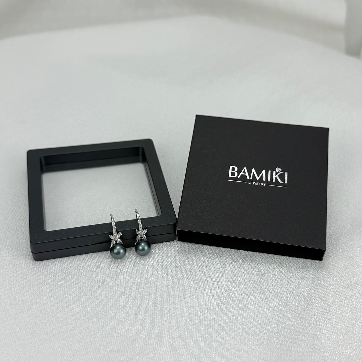 BAMIKI Pearl Drop Earrings for Women - 925 Sterling Silver 18k Gold Plated Hypoallergenic Round Black Saltwater Cultured Pearls Ear Hook Earrings with Cubic Zirconia Jewelry Gifts for Mother Wife