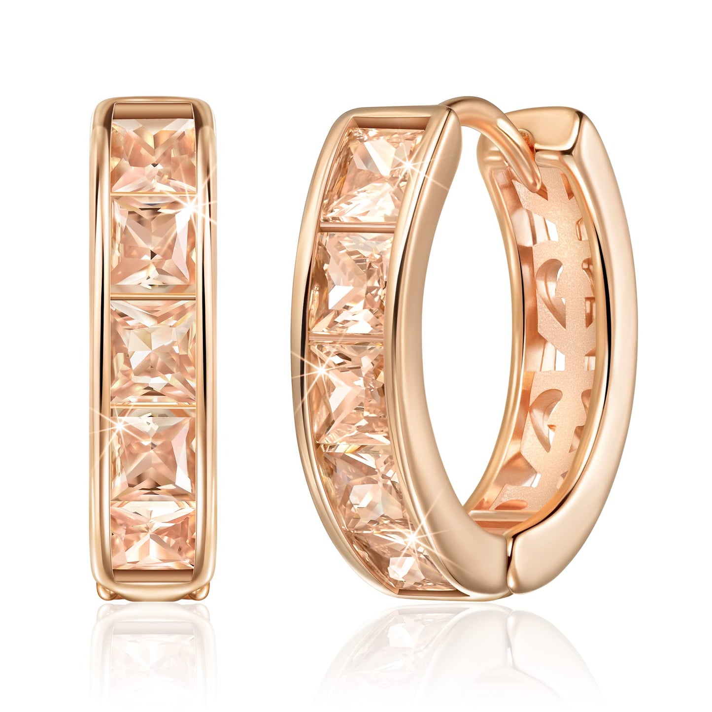 Linawe Hoop Earrings for Women Trendy, Rose Gold Huggie Earrings Stud, Small Hoop Cubic Zirconia Mini Tiny Hoops, Moissanite Cartilage Cuff Preppy Earrings, Safety Pin Flat Back