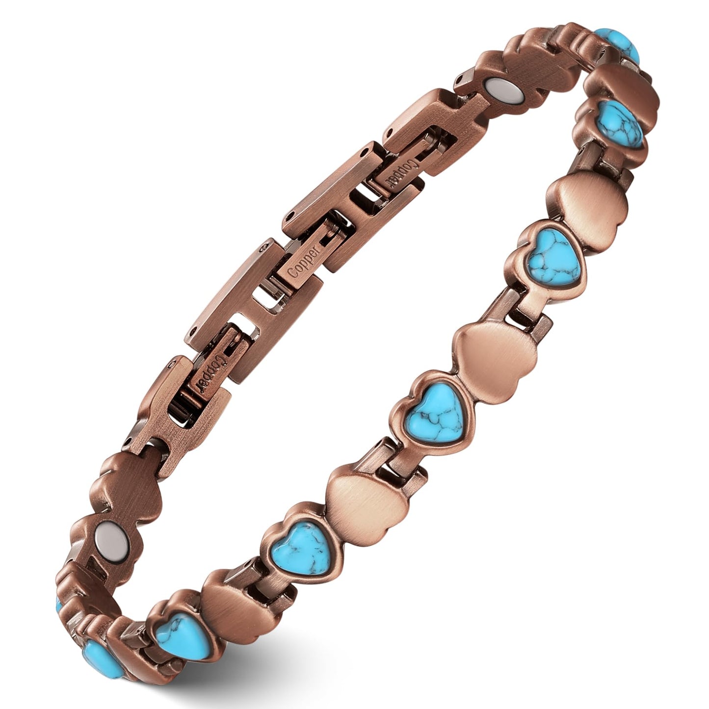 Feraco Pure Copper Bracelets for Women, Ultra Strength Magnetic Bracelet with 3800 Gauss Magnets & Natural Turquoise & Stones, Adjustable, Jewelry Gift (Ocean Heart)