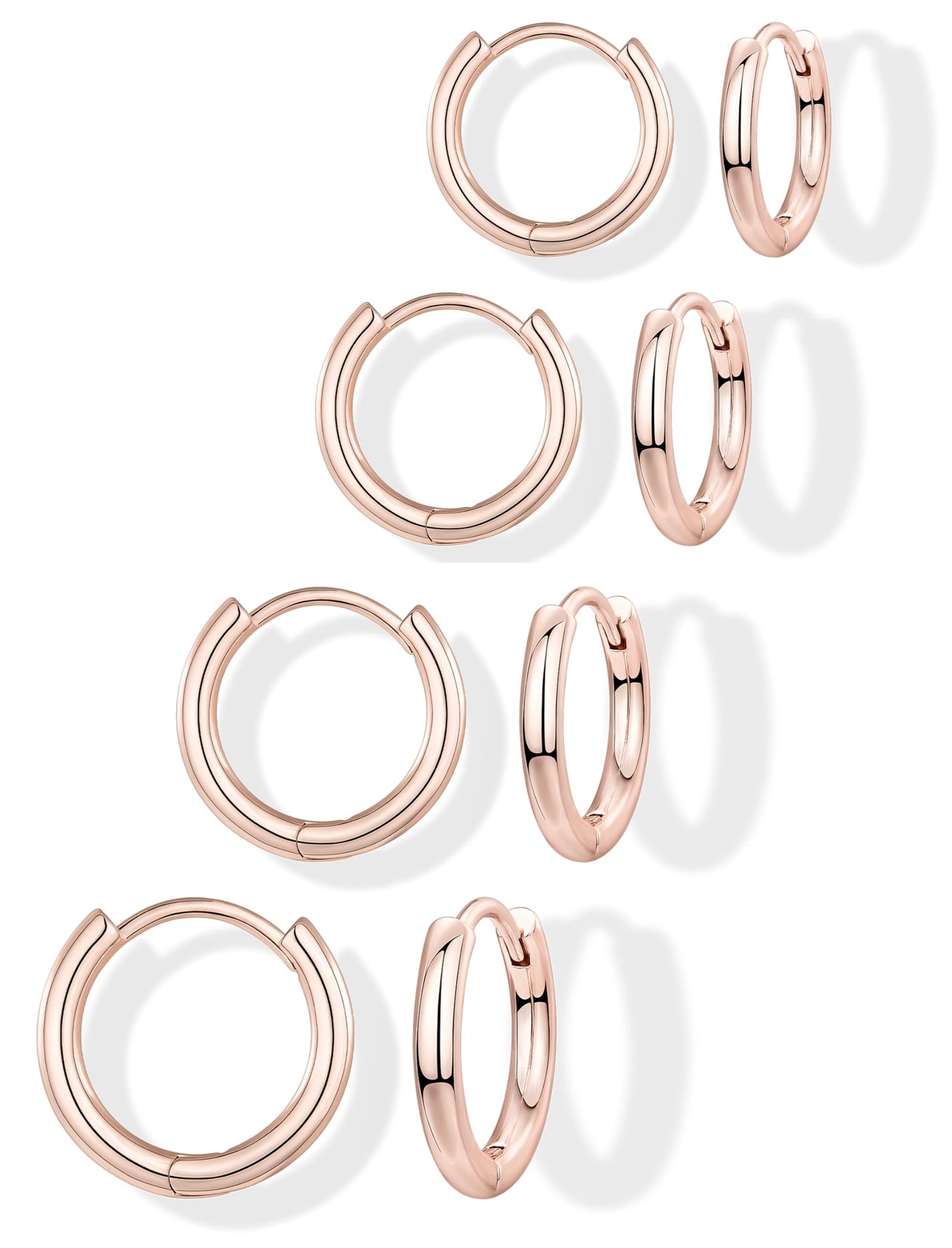 Gokeey Small Gold Huggie Hoop Earrings Set for Women 14K Gold Plated Hypoallergenic Lightweight Earrings for Sensitive Ears Everyday Earrings for Cartilage Piercings Rose Gold 4 Pair