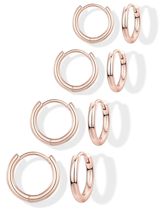 Gokeey Small Gold Huggie Hoop Earrings Set for Women 14K Gold Plated Hypoallergenic Lightweight Earrings for Sensitive Ears Everyday Earrings for Cartilage Piercings Rose Gold 4 Pair