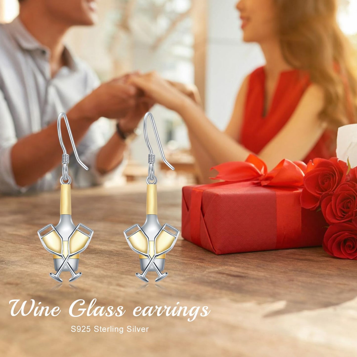 PROESS 925 Sterling Silver Champagne Earrings for Women Wine Glass Dangle Earrings Champagne Wine Bottle Earrings Christmas Mothers Day Gifts