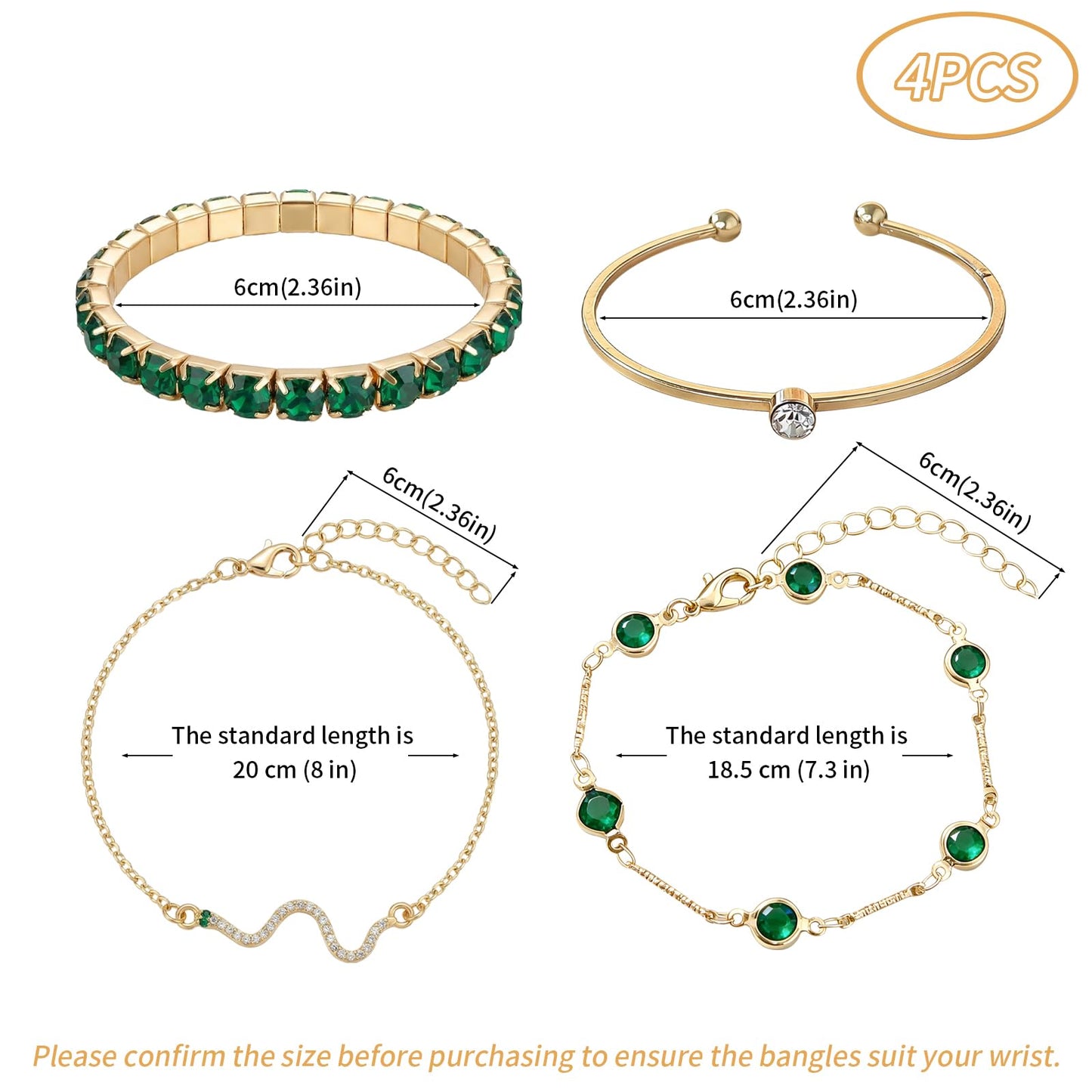 VEINARDYL Gold Birthstone Bracelets for Women, Green Birthstone Layered Jewelry Cuff Gold Plated Bangles, Open Adjustable Bracelets Fashion Accessories Jewelry Set for Mothers Day Gifts