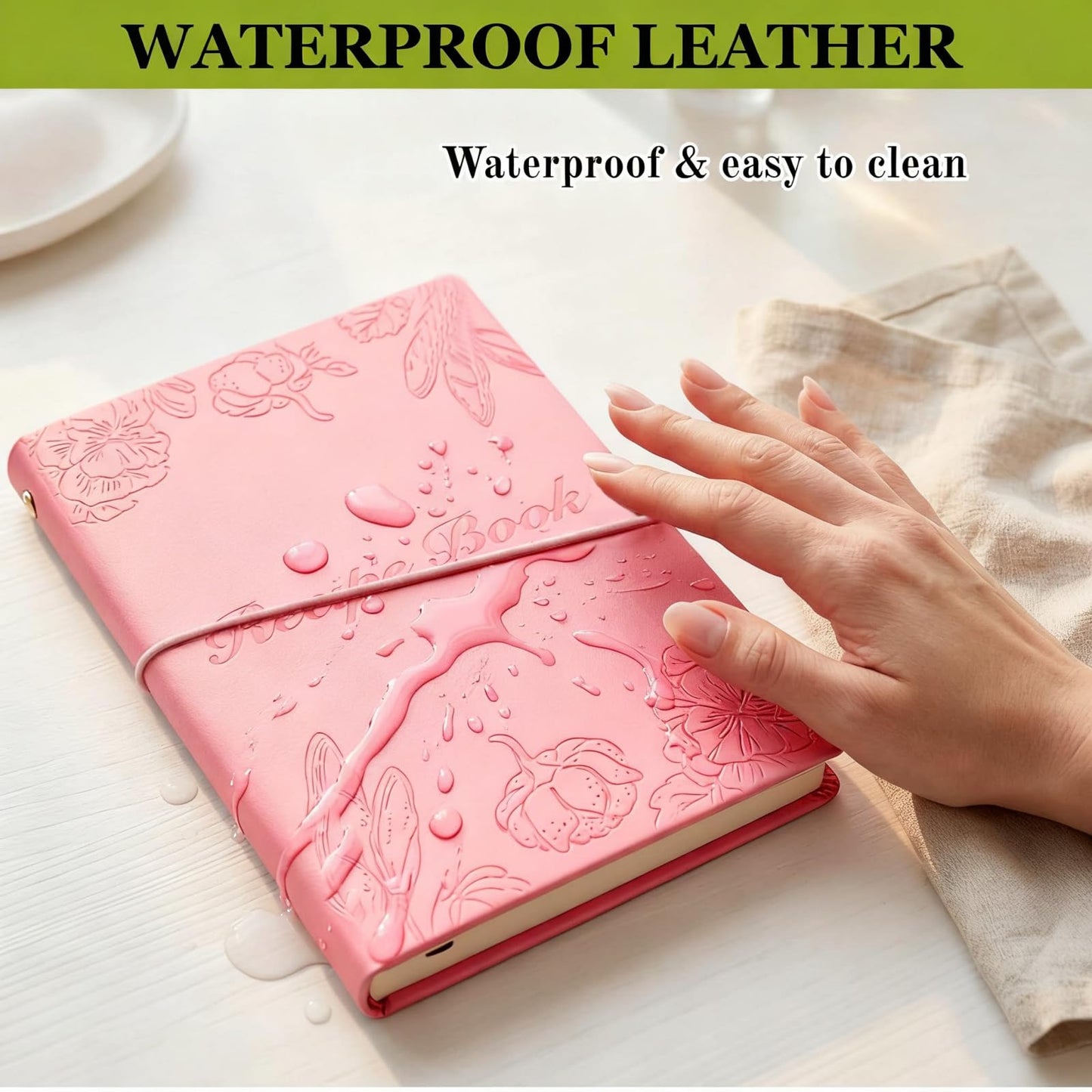 Suaetiai Blank Recipe Book to Write in Your Own Recipes, Blank Cook Book, Leather Recipe Ring Binder, Personalized Recipe Notbook, Recipe Journal Hold 154 Recipes (Long Recipes & Short Recipes) (Pink)