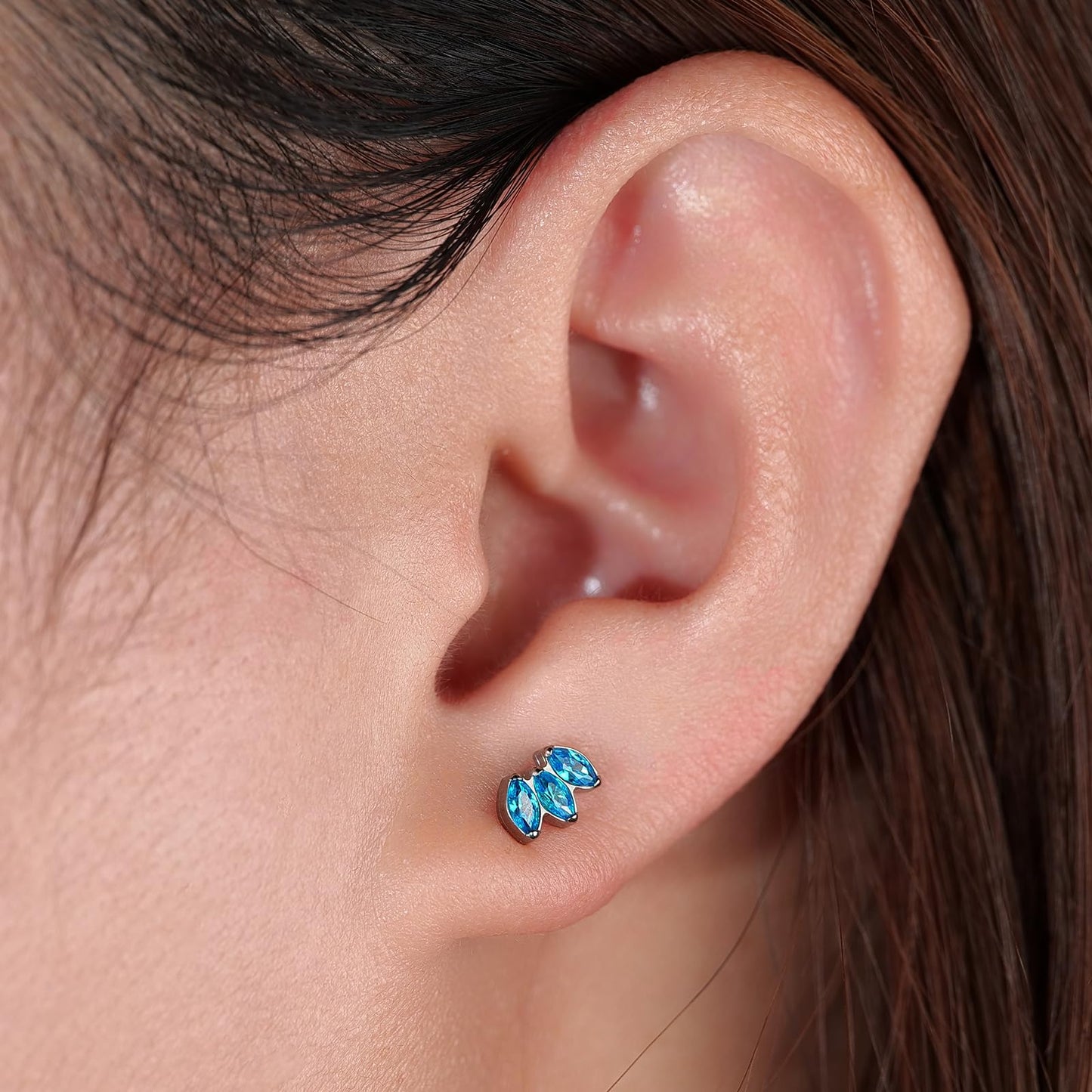 Limerencia Hypoallergenic G23 Pure Titanium Earrings | Crown Cubic Zirconia | F136 Implant Grade Piercing Studs| Suitable for Sensitive Ears Delicate Jewelry (Aquamarine)