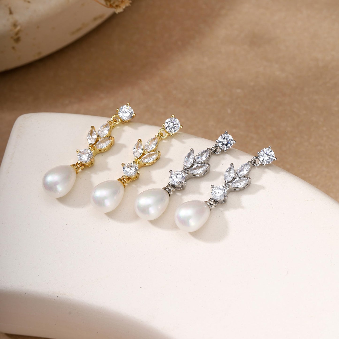 Pearl Earrings for Women Dainty Diamond Pearl Drop Earrings 14k Gold Plated Dangle Earrings for Women Weddings Gifts Bridesmaid Gifts