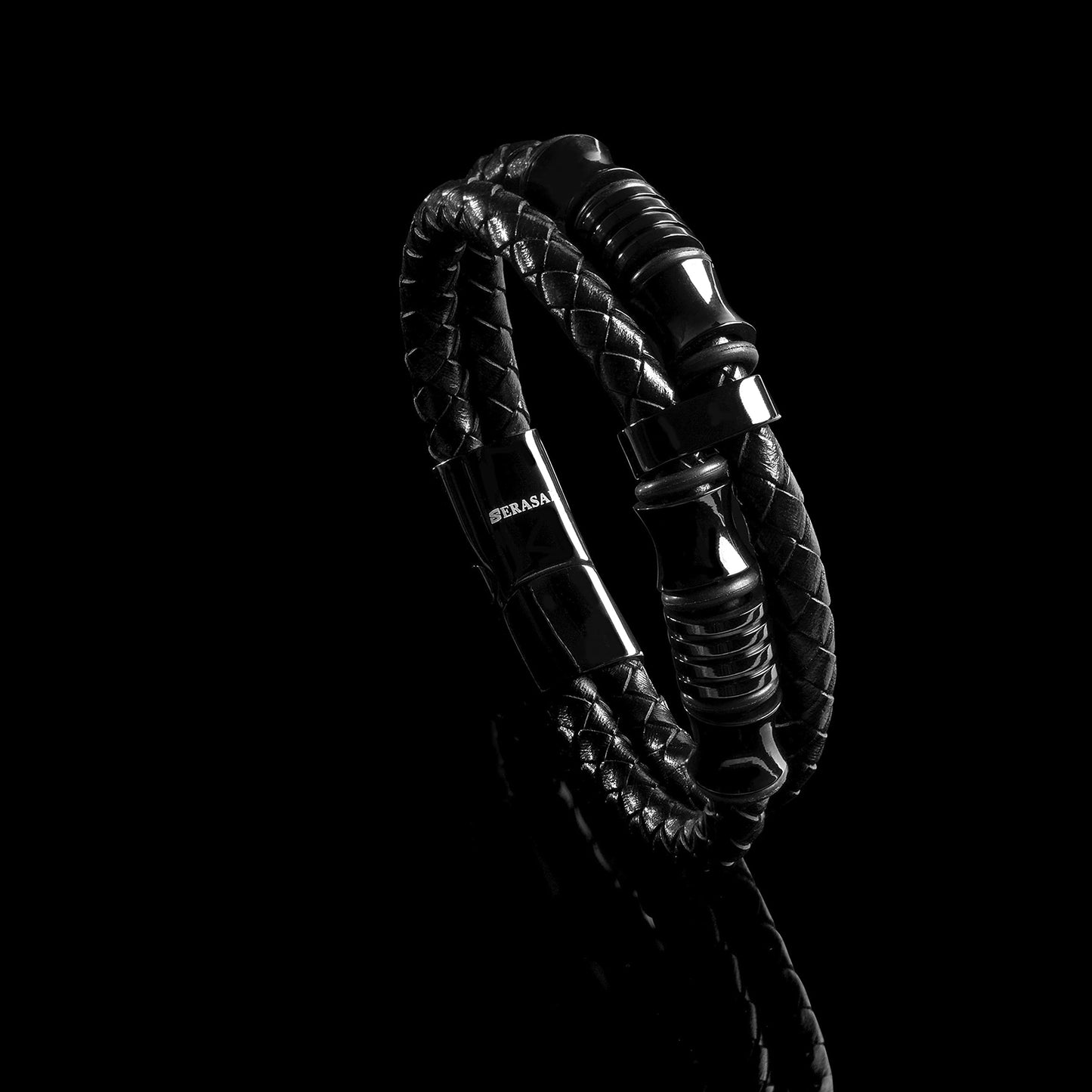 SERASAR 9″ Black Leather Bracelets for Men Mens Cowhide Gift Box Braided Bracelet Stainless Steel Jewelry Wrist Band Cuff Wrap Rope Bangle Dad Man Pulseras para Hombres Cuero Regalo