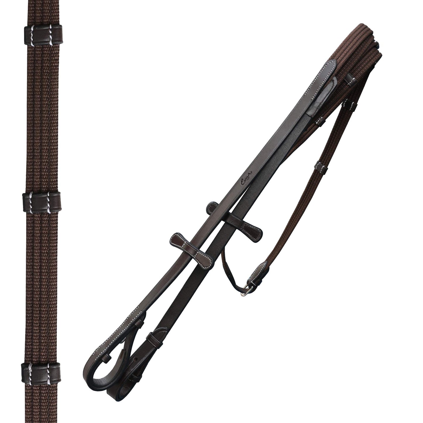 Exion Dressage Bridle for Horses – Anatomical Leather Bridle with Padded Noseband & Browband | Includes Web Reins with Hand Stoppers | Black & Brown | Cob, Full, Pony & Warmblood Sizes