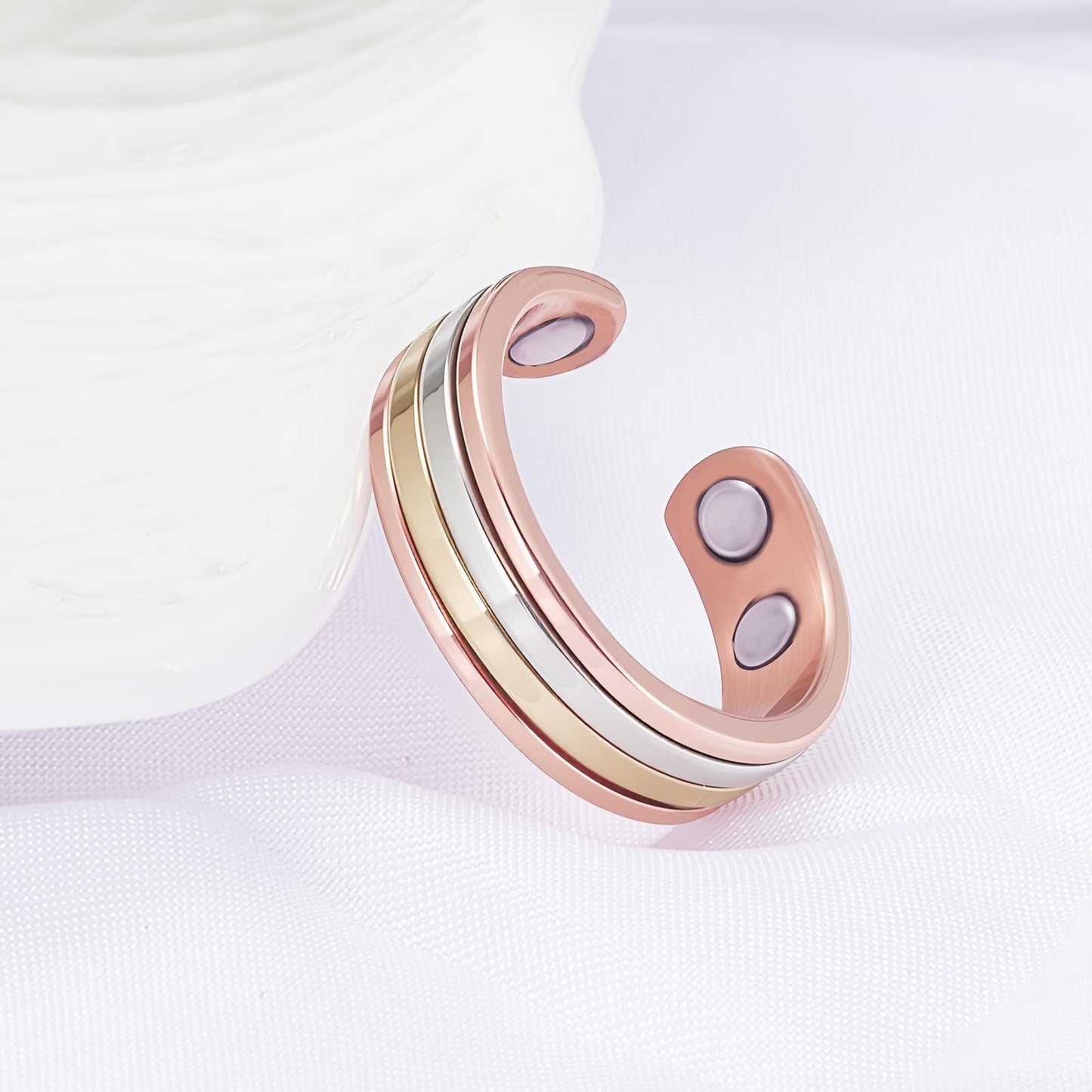 MagSølv 2PCS Copper Rings for Women, 99% Pure Copper Adjustable Magnetic Ring with 4 Magnets, Two-Tone Gold Jewelry