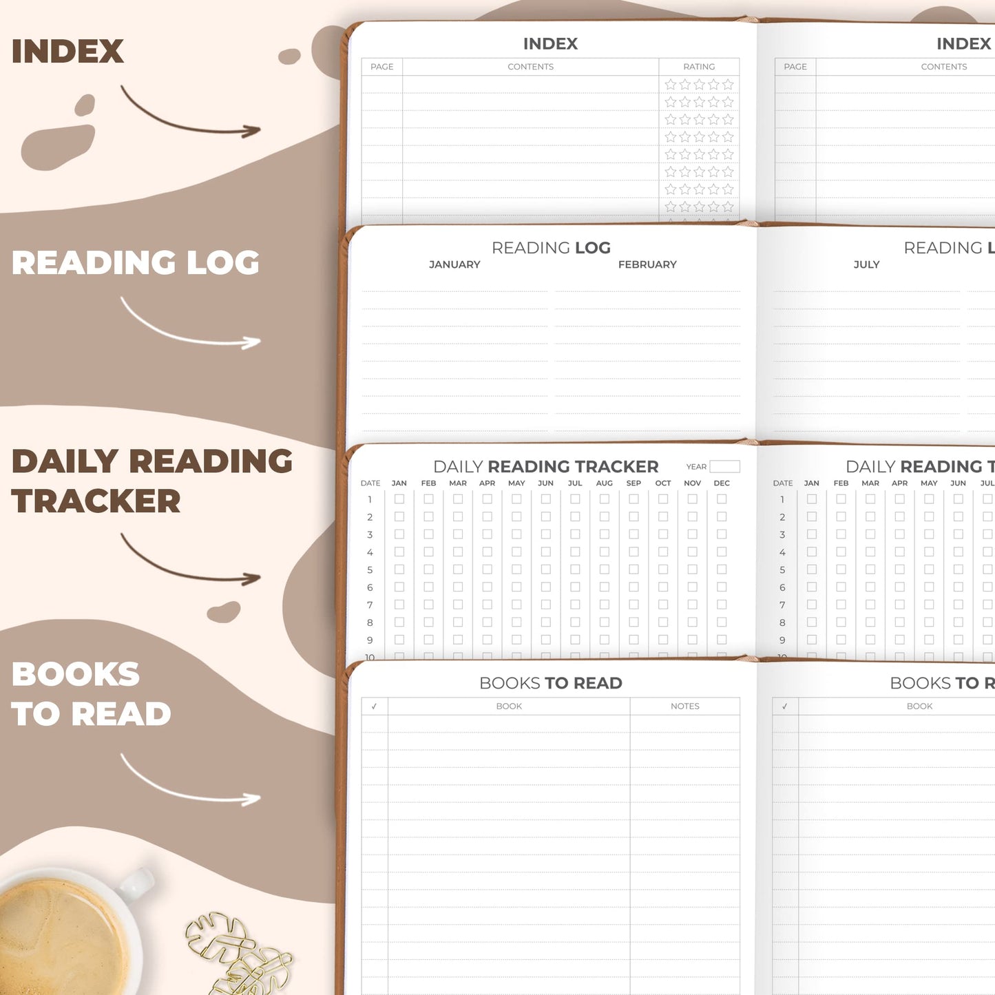 Clever Fox Reading Journal – Book Review Log – Gift Accessories for Reading Lover – Book Journal for Kids & Adults – A5, 5.8”x8.3” (Brown)