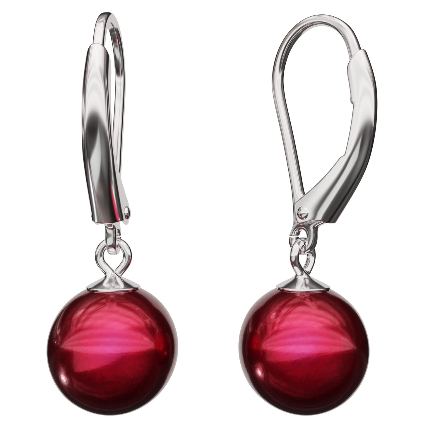 Lova Jewelry Pearl Drop Earrings Leverback Hoop Earrings for Women (Red)
