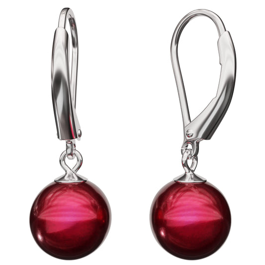 Lova Jewelry Pearl Drop Earrings Leverback Hoop Earrings for Women (Red)