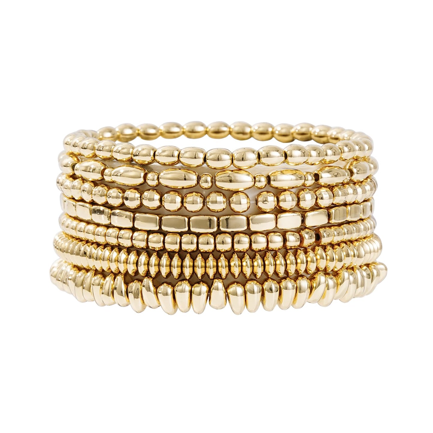 Sajidos Gold Plated Beaded Bracelets for Women Trendy, 14K Gold Plated Stack Cross Pearl Bead Stretch Bracelets Set Elastic Hypoallergenic Bracelets Jewelry Gifts (style5)
