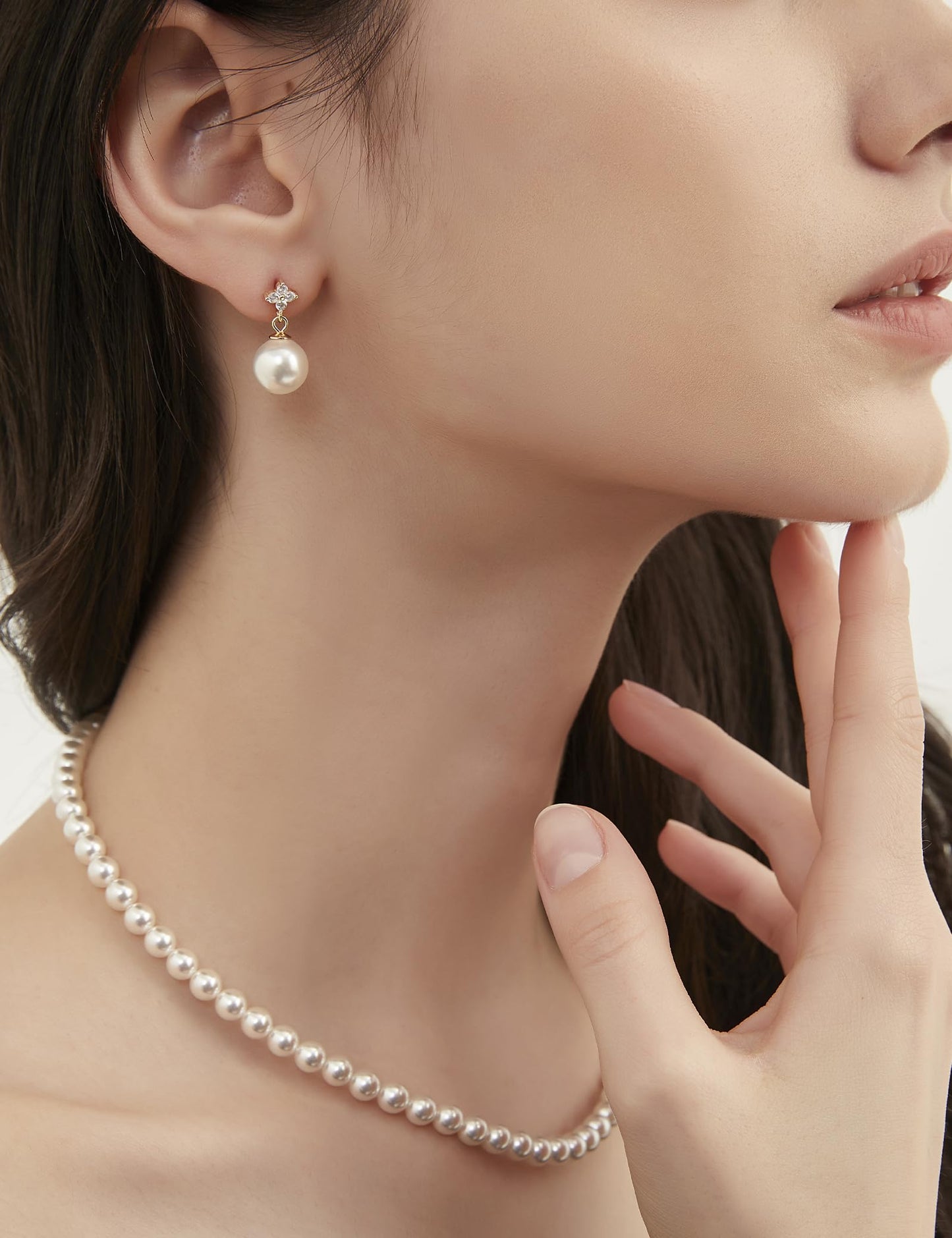 Mamelody Dangle Pearl Earrings for Women 925 Sterling Silver CZ 10MM Simulated White Pearl Stud Drop Earrings 14K Gold Plated Wedding Prom Jewelry Hypoallergenic