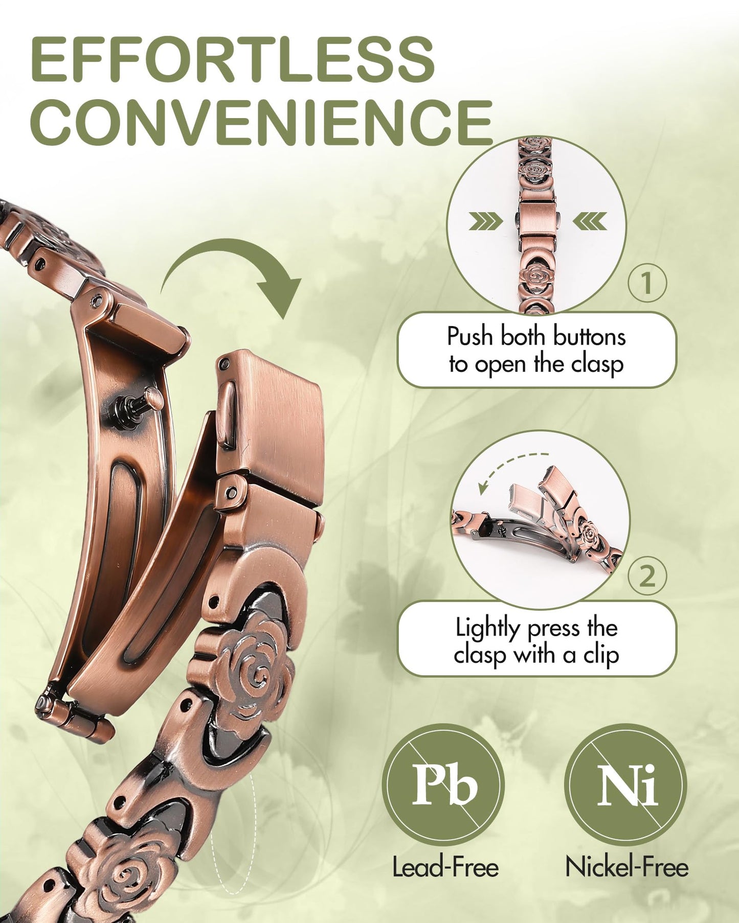 Feraco Pure Copper Bracelets for Women, Ultra Strength Magnetic Bracelet for Women with 3800 Gauss Magnet, Adjustable Flower Real Copper Jewelry Gift with Infinite Rose-Engraved (Copper)