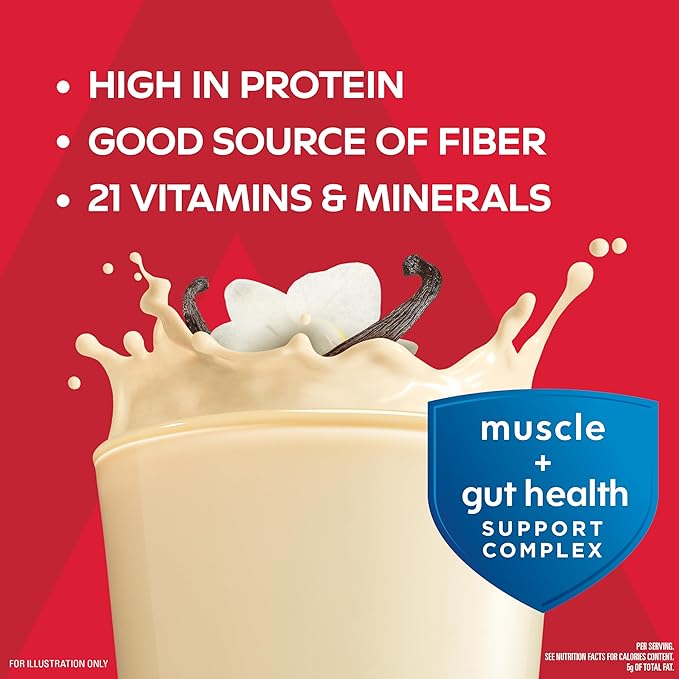 Atkins Strong High Protein Shake, Vanilla Flavored, 30g Protein, Low Carb and Low Sugar Shake, Keto Friendly, Gluten Free, Muscle and Gut Health Support Complex, 12 Count