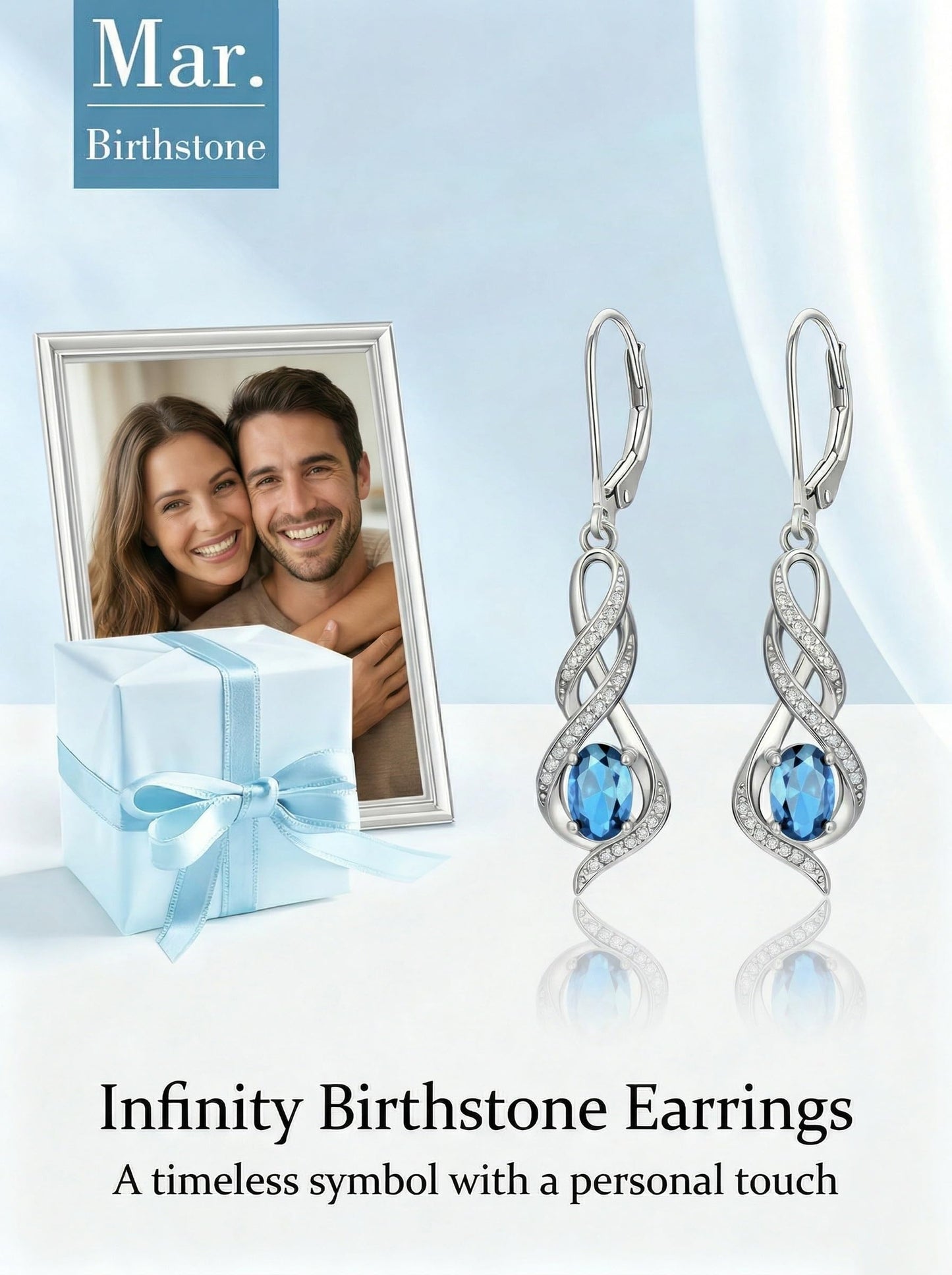 POIUY Aquamarine March Birthstone Infinity Leverback Dangle Earrings Hypoallergenic Drop Earrings Love Jewelry Anniversary Christmas Wedding Gift for Mom Wife Sister Daughter Girlfriend