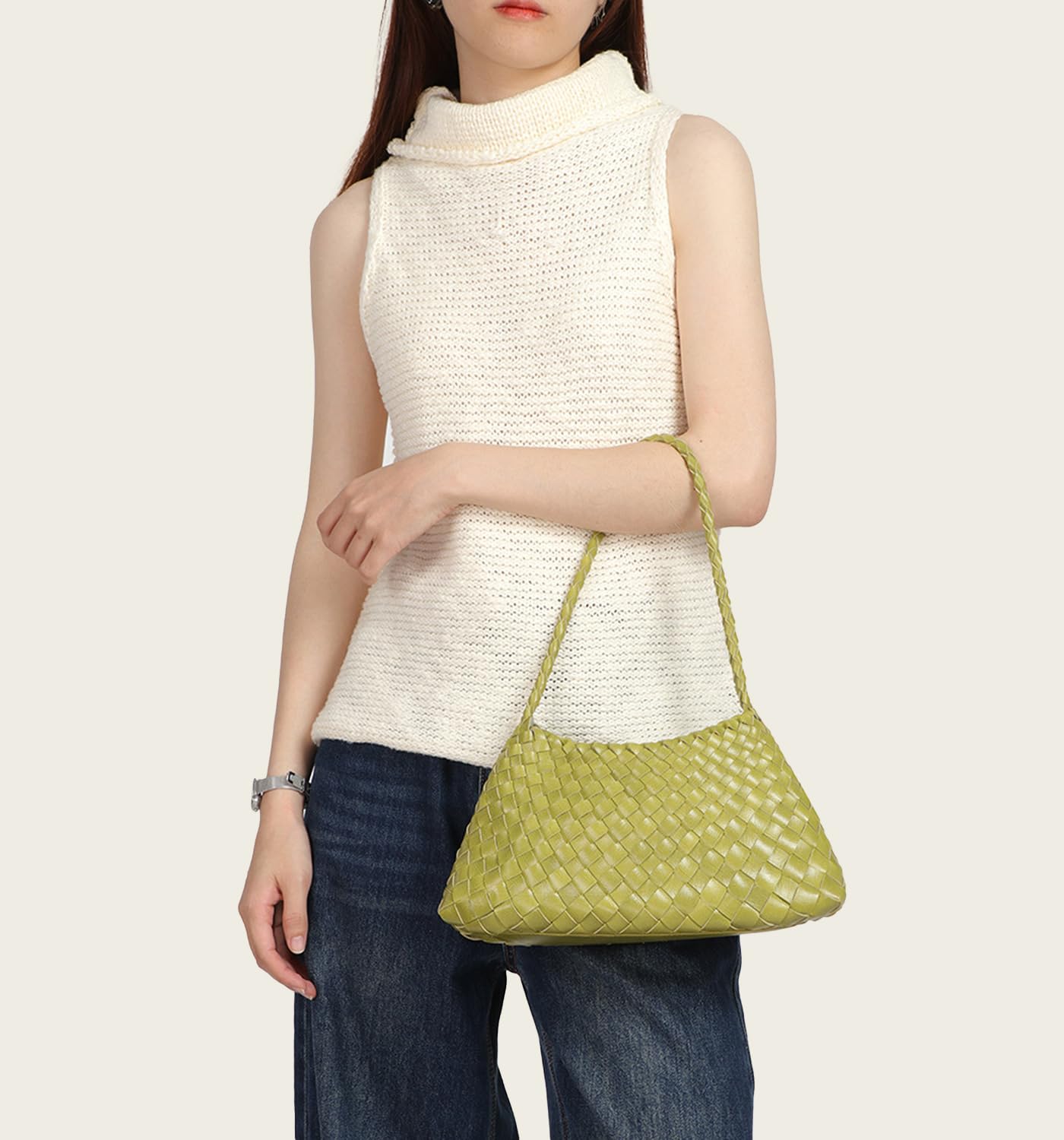 BELLPO Women's Woven Hobo Bag – Vegan Leather Shoulder Tote Purse, Trendy Bucket Handbag Underarm Slouchy Clutch for Travel & Vintage Style (Yellow)